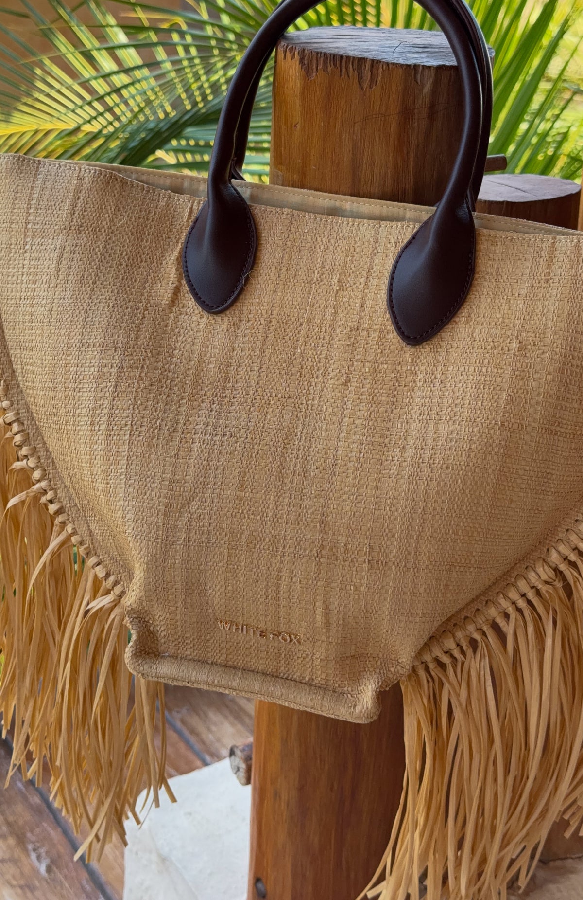 White Fox Aoife Top Handle Straw Bag Chocolate/Natural