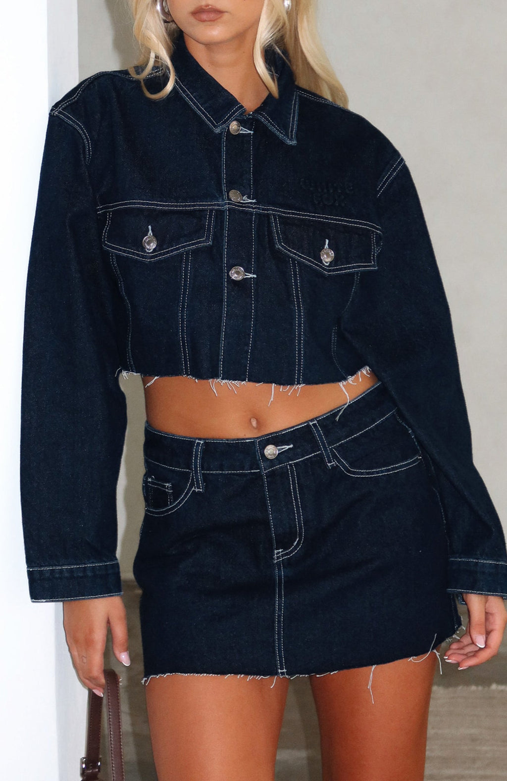 White Fox Something To Prove Denim Mini Skirt Dark Indigo