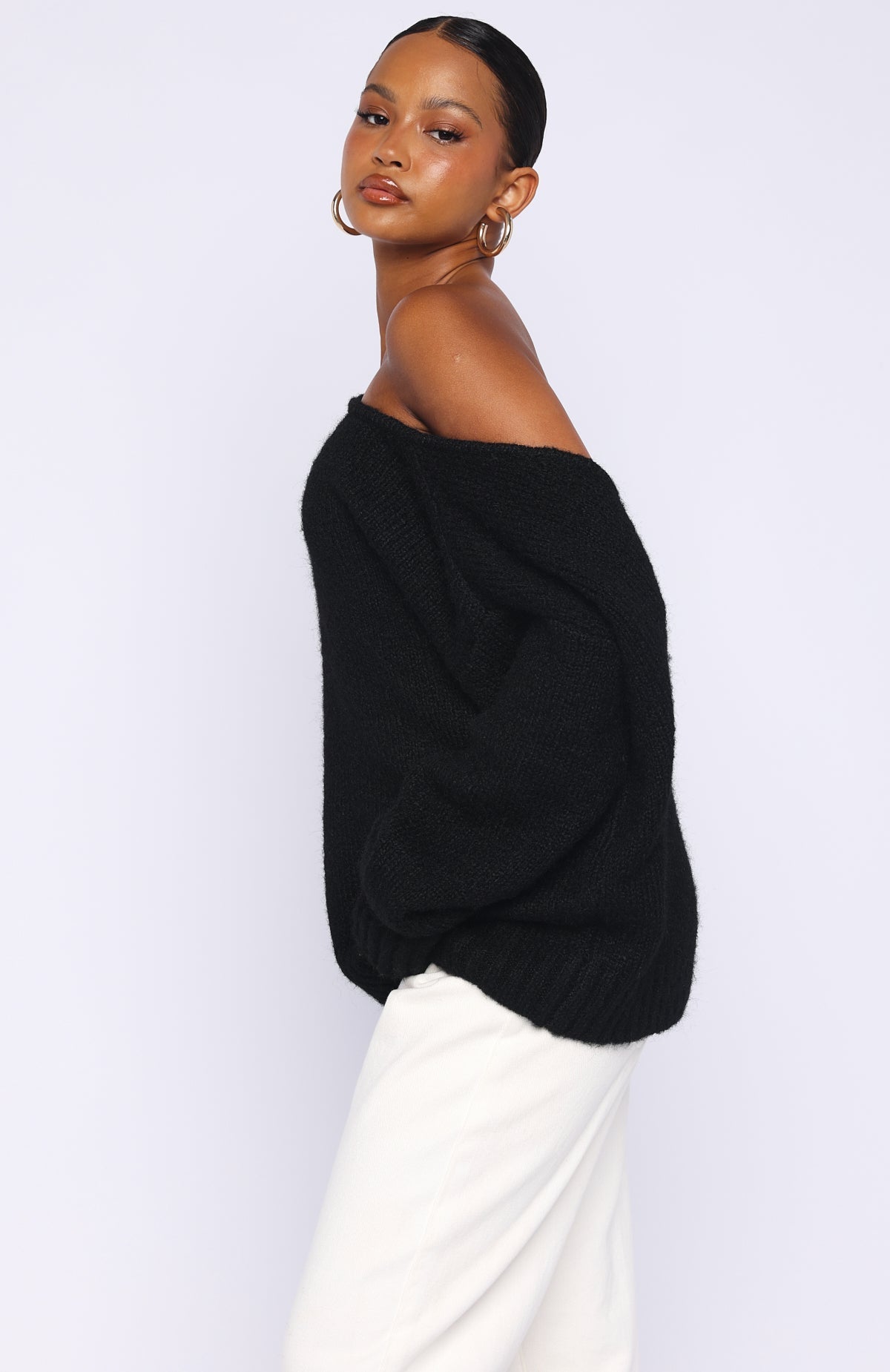 White Fox Softer Love Knit Sweater Black