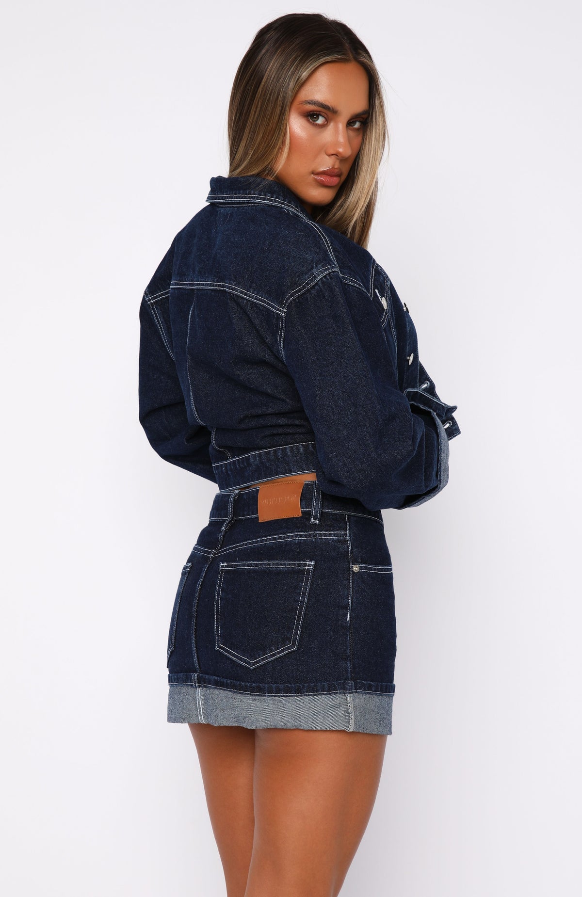 White Fox Charlotte Denim Mini Skirt Dark Indigo