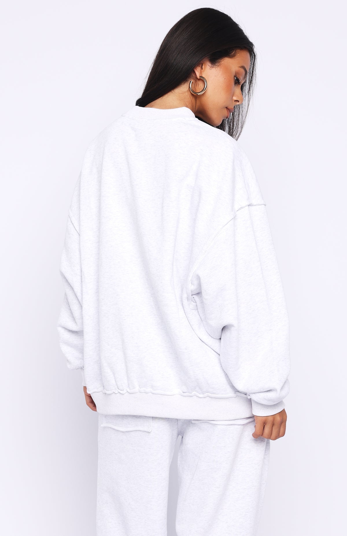 White Fox On My Own Terms Oversized Drop Shoulder Sweater Grey Marle