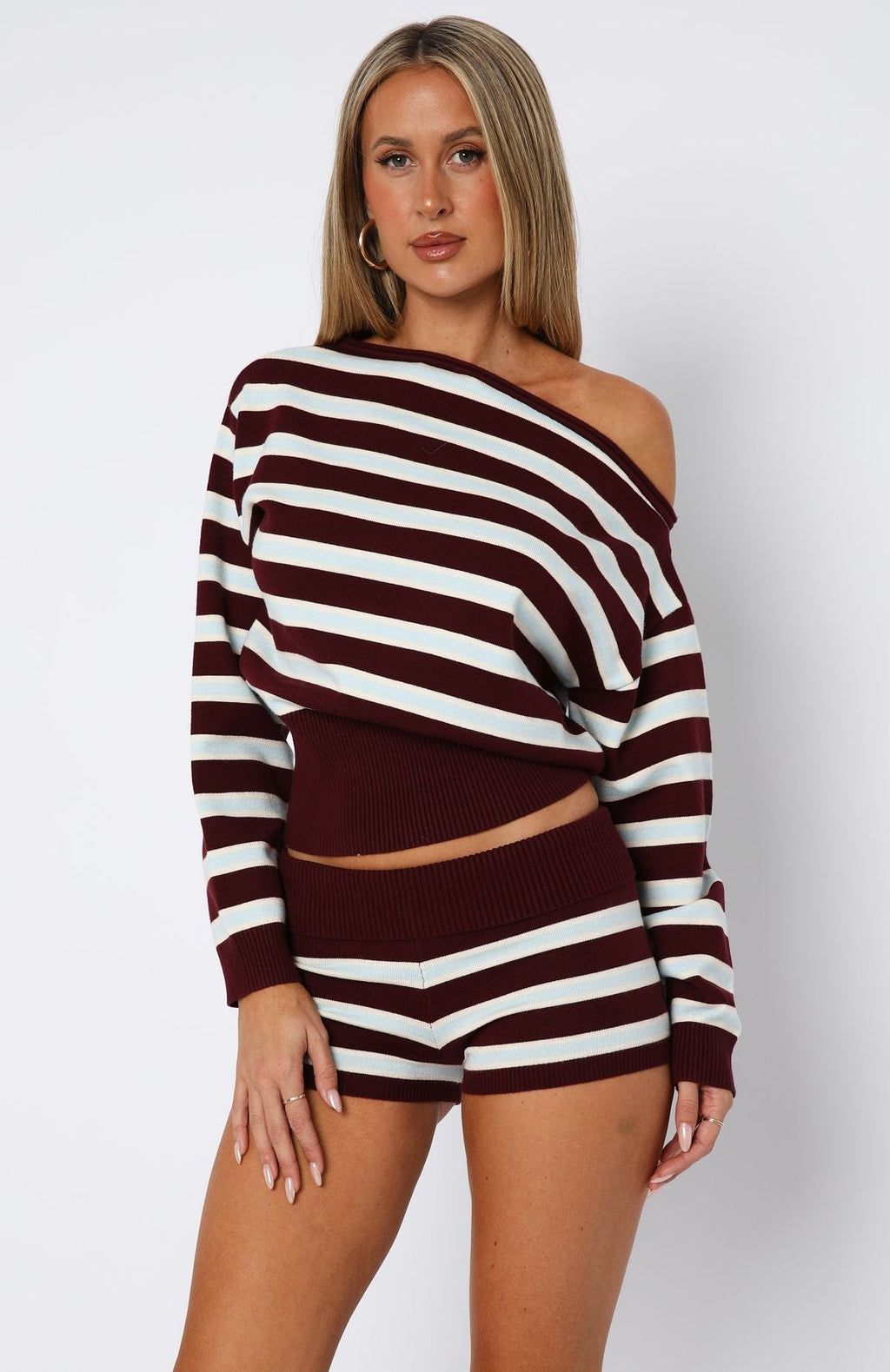 White Fox Everything To Everybody Sweater Burgundy Stripe
