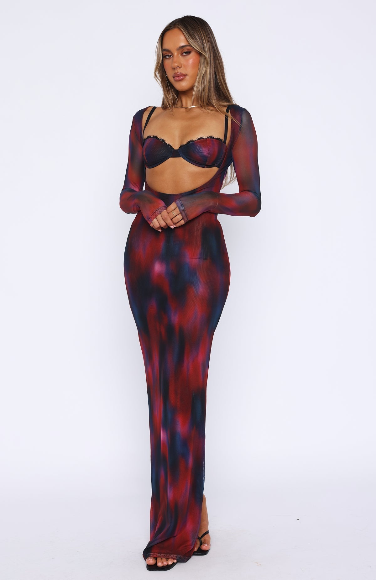 White Fox Let Me Think Long Sleeve Maxi Dress Raspberry Rhapsody