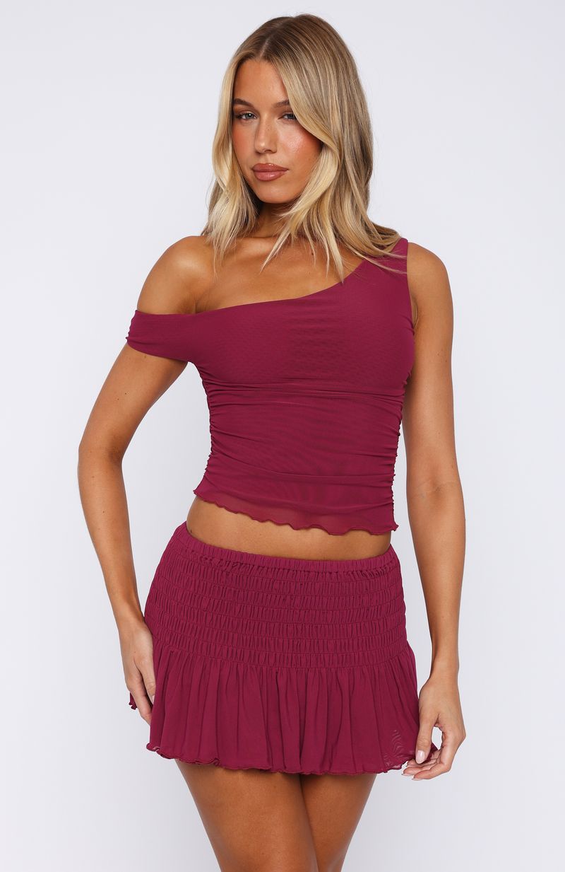 White Fox Break The Limits Shirred Mini Skirt Berry