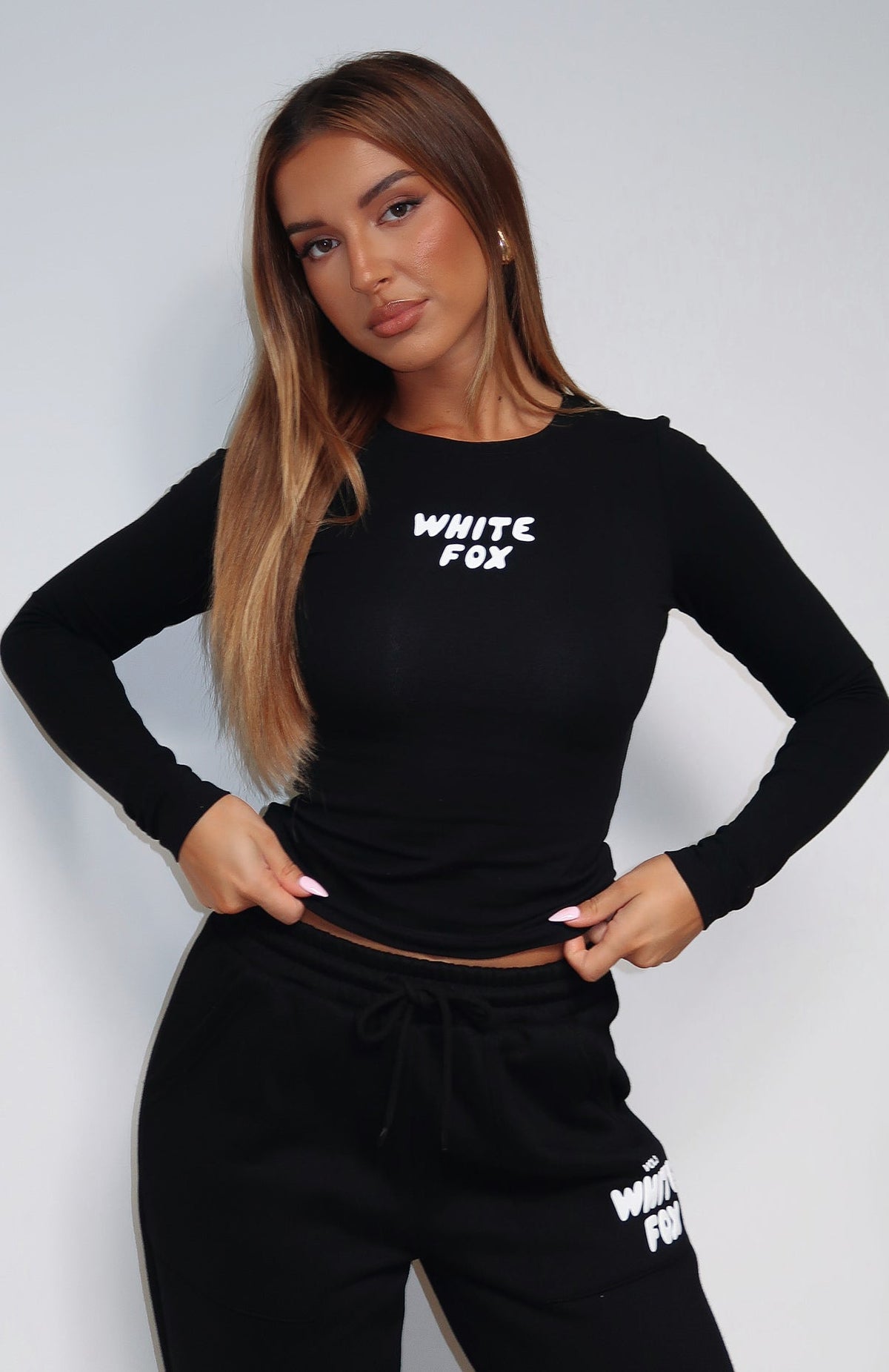 White Fox Young And Impatient Long Sleeve Baby Tee Black