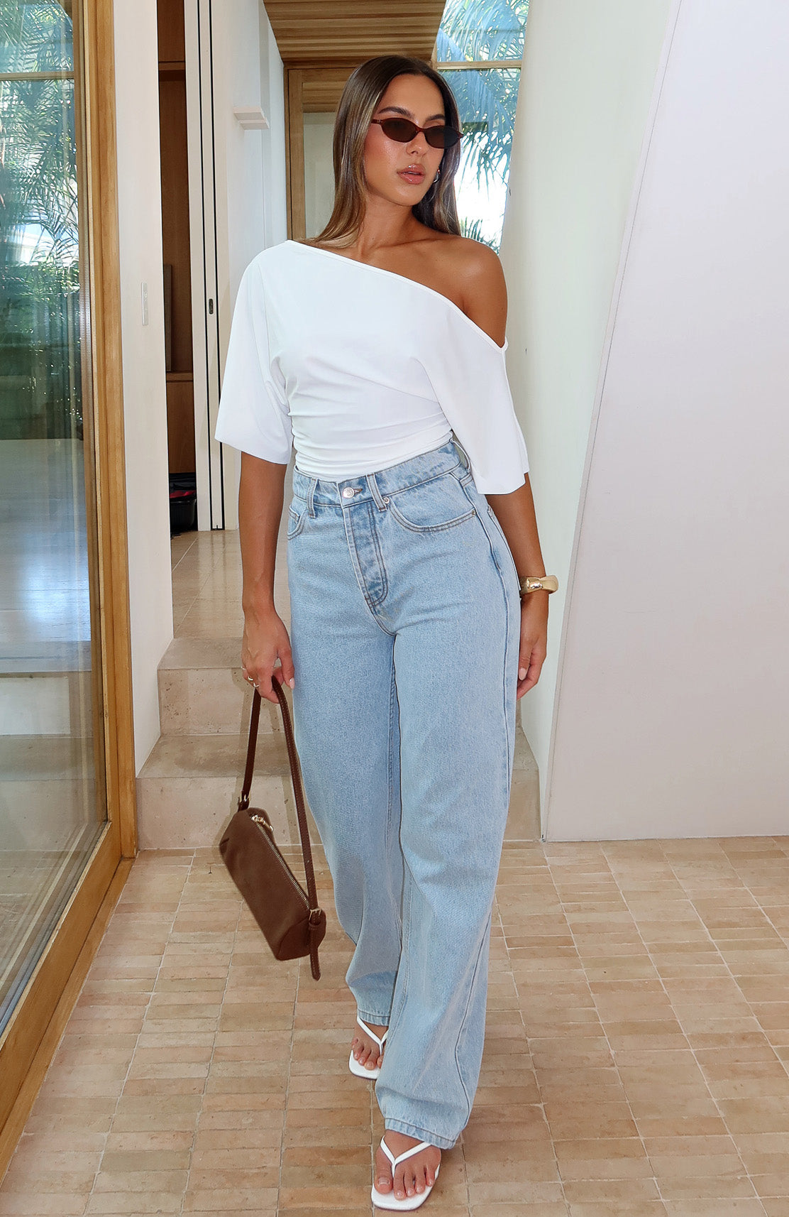 White Fox Always With Me High Rise Straight Leg Jeans Mid Blue
