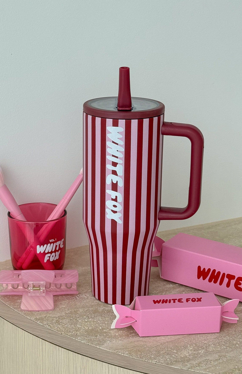 White Fox Colson Drink Bottle 1.2 Litre Burgundy Stripe