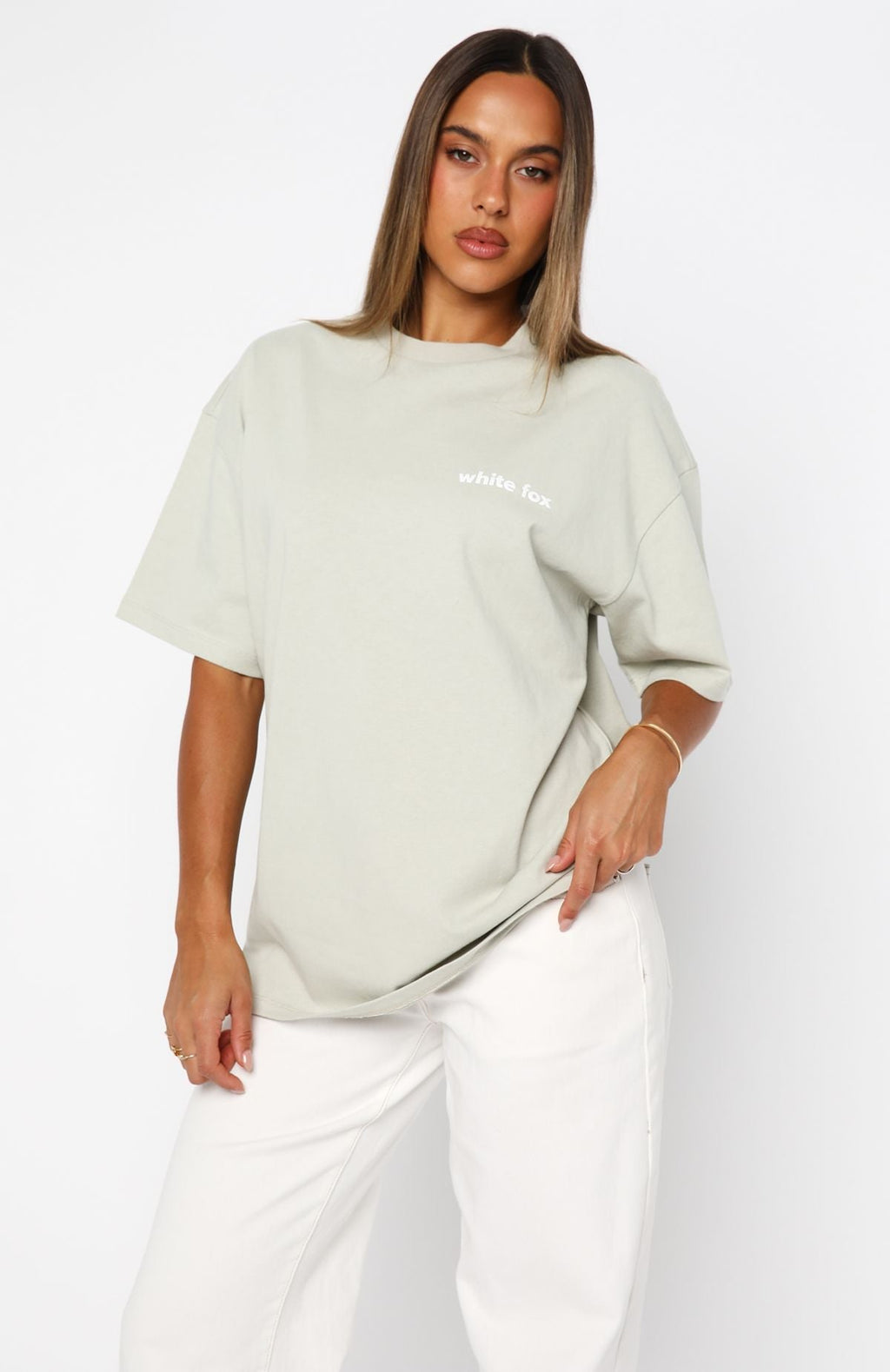 White Fox No Mercy Oversized Tee Sage