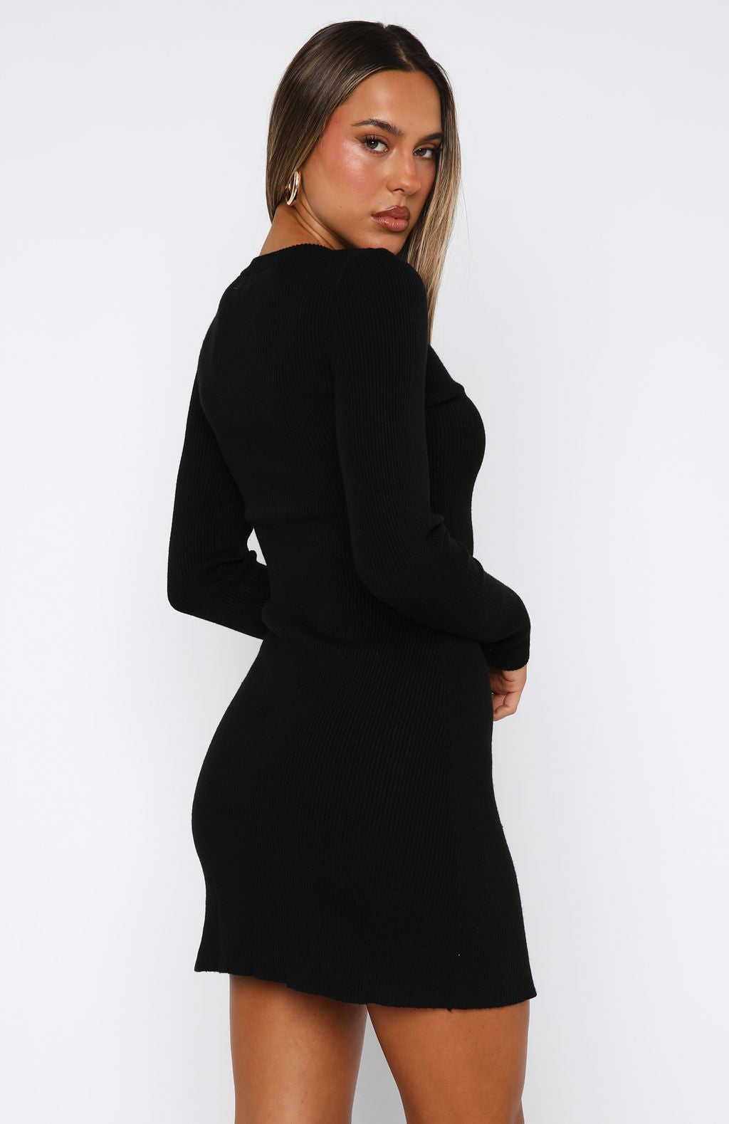 White Fox Let's Be Together Long Sleeve Mini Dress Black