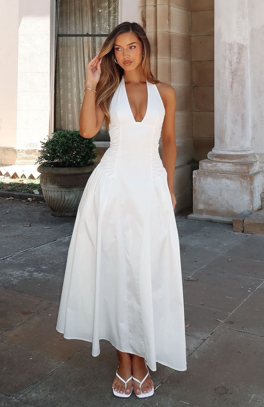 White Fox Tinsel Trouble Halter Midi Dress White