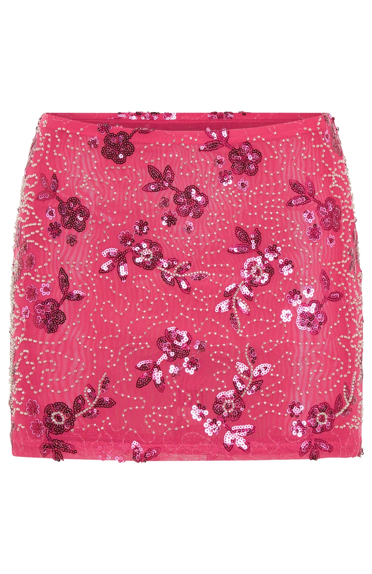 White Fox Capri Cove Beaded Mini Skirt Pink