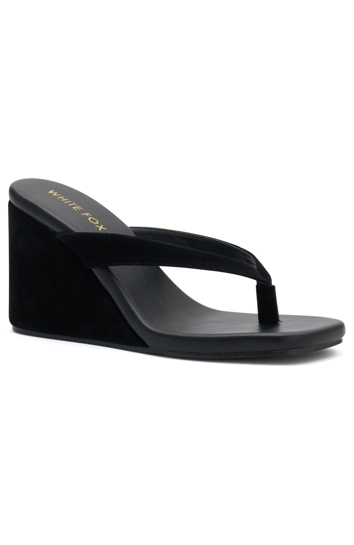 White Fox Grace Wedge Black Faux Suede