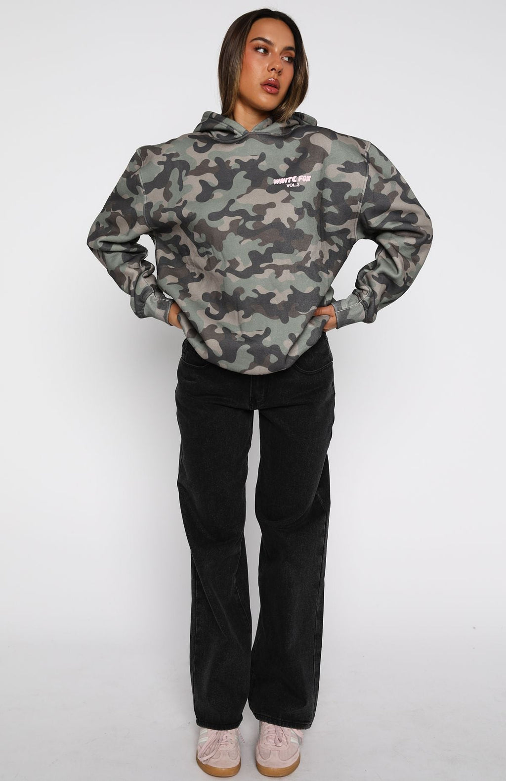 White Fox Offstage Printed Oversized Hoodie Washed Camo