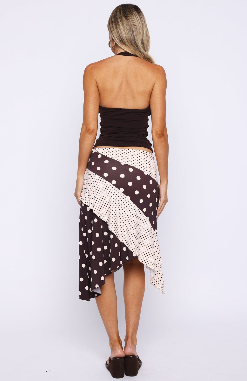 White Fox Offline Forever Midi Skirt Choc/Cream Polka Dot