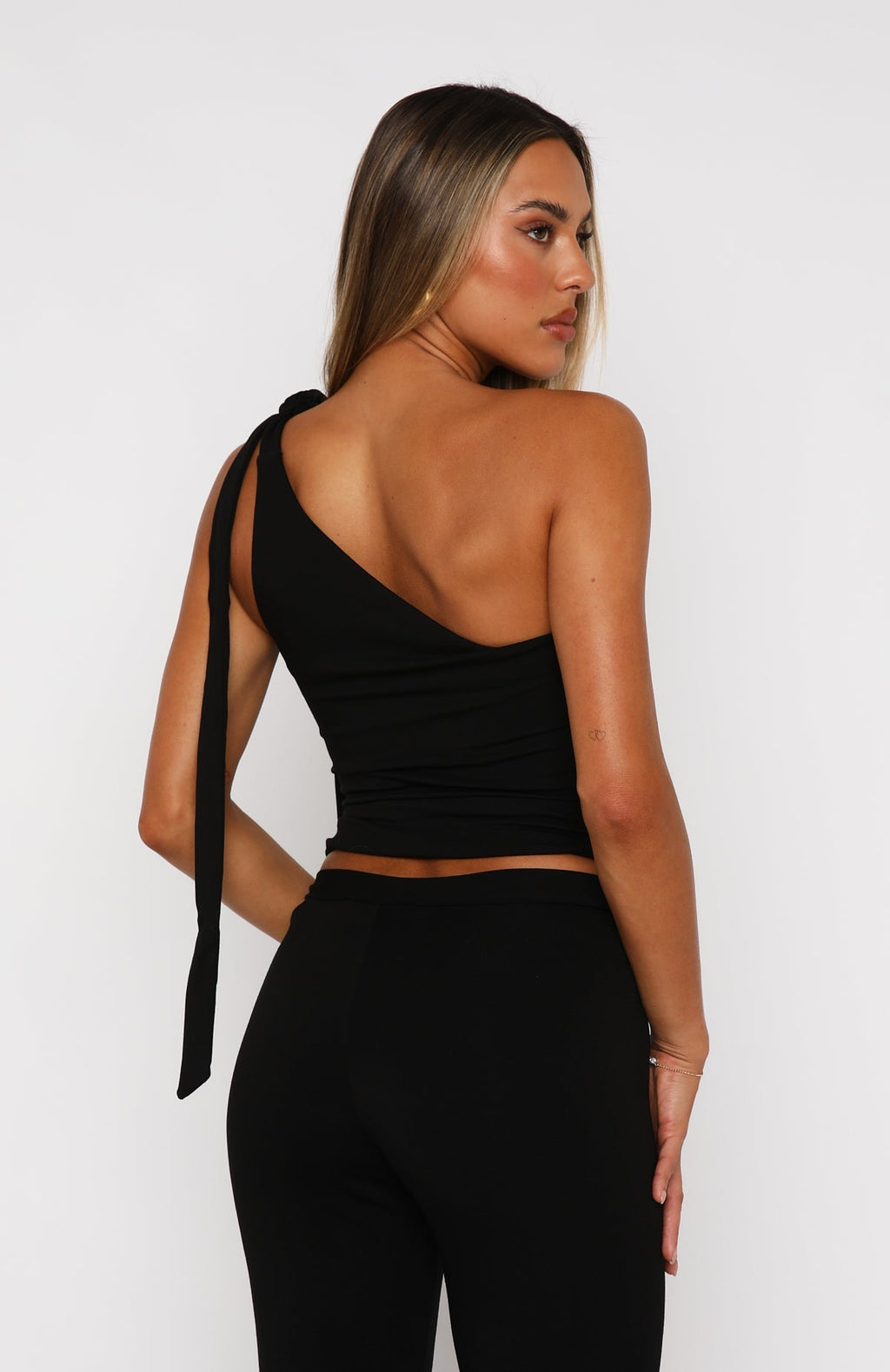White Fox Reckless Romance One Shoulder Top Black