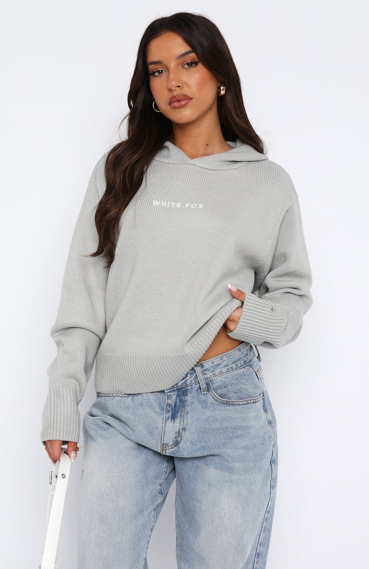 White Fox It's Cool Knit Hoodie Light Grey