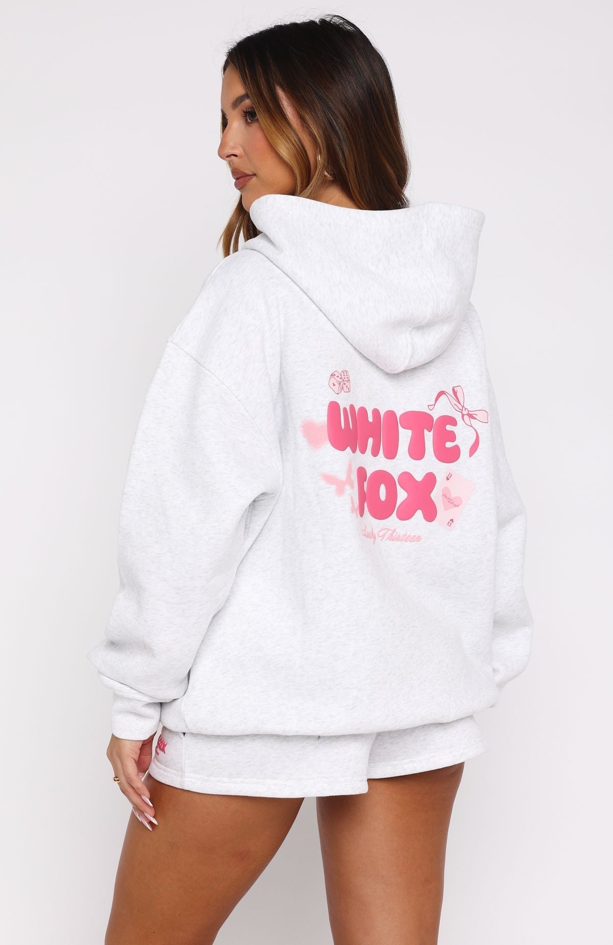 White Fox Lucky Thirteen Stephanie Oversized Hoodie Grey Marle