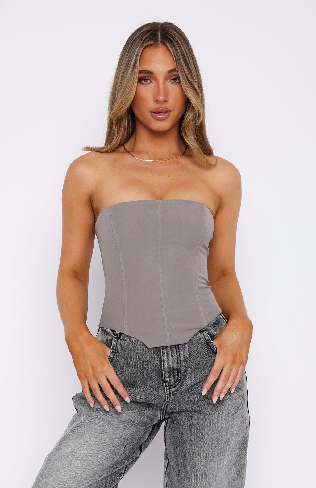 White Fox Let It Go Strapless Bustier Slate