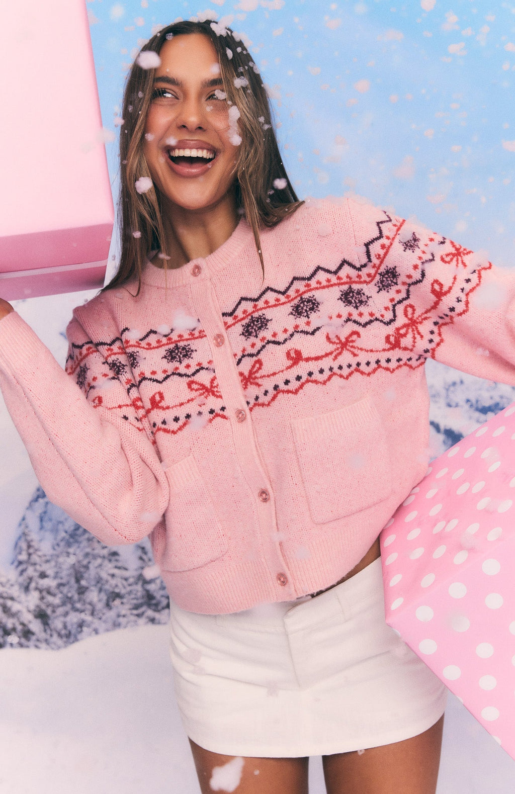 White Fox Snowflake Cuddles Knit Cardigan Blossom