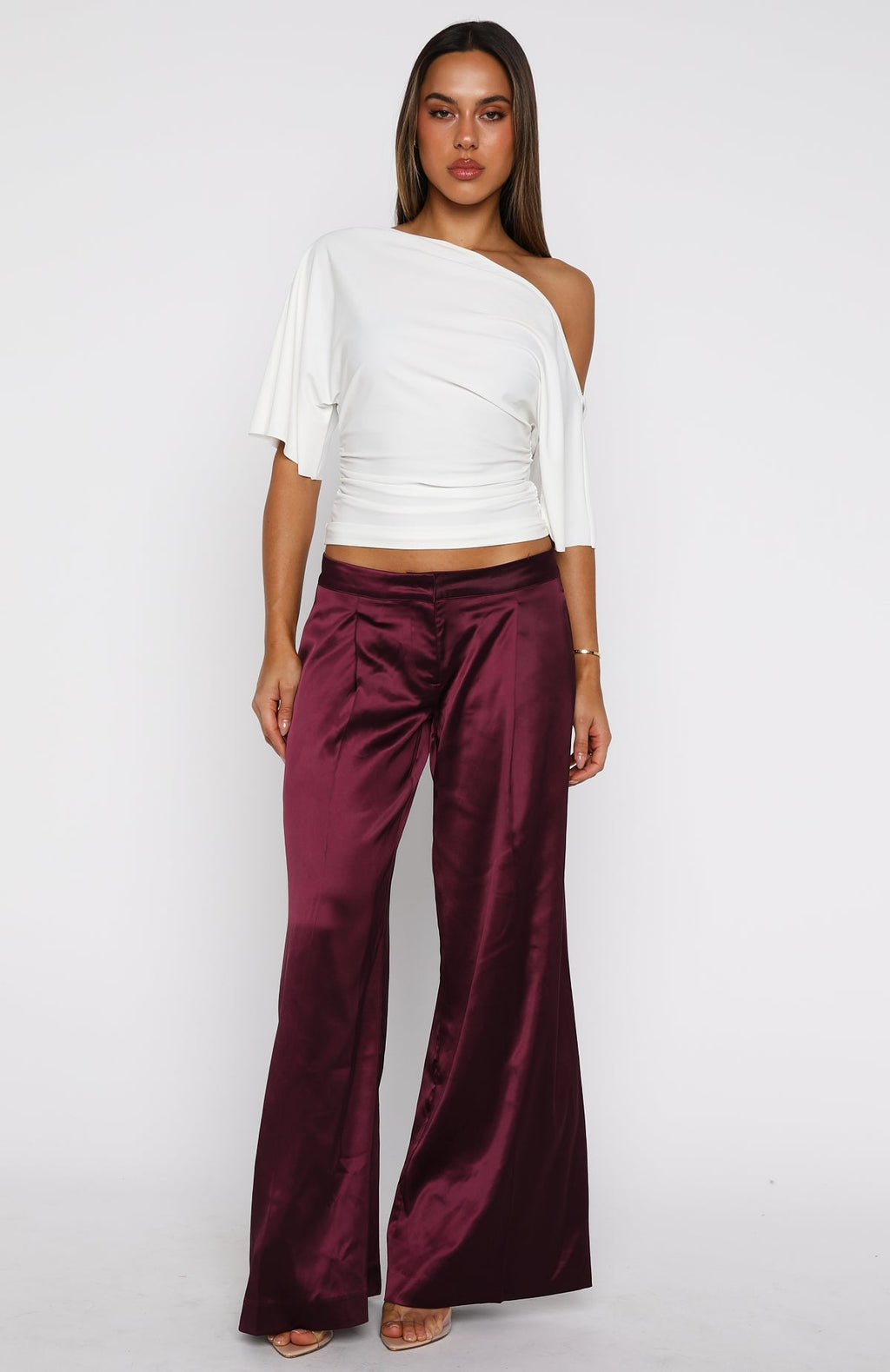 White Fox Always Punctual Wide Leg Pants Wine