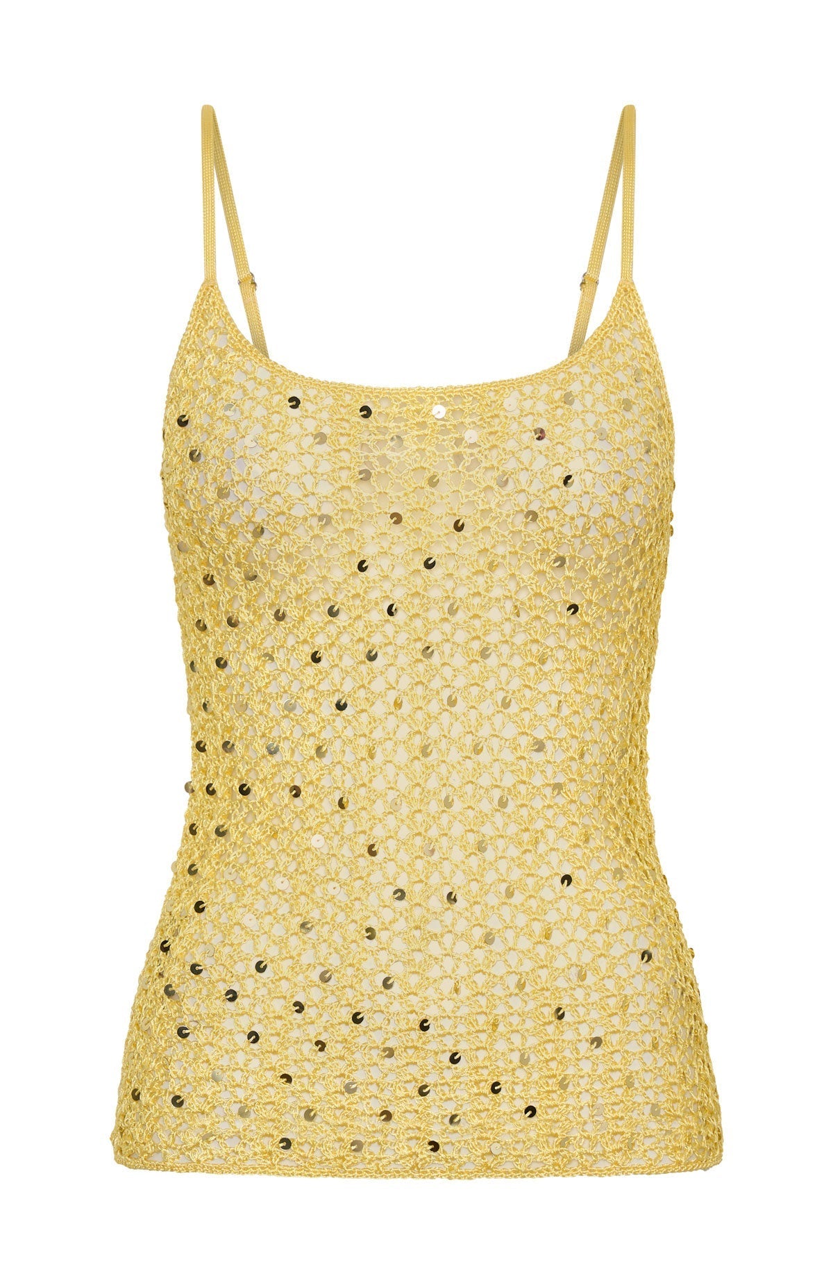 White Fox Femme Fuel Sequin Crochet Top Lemon