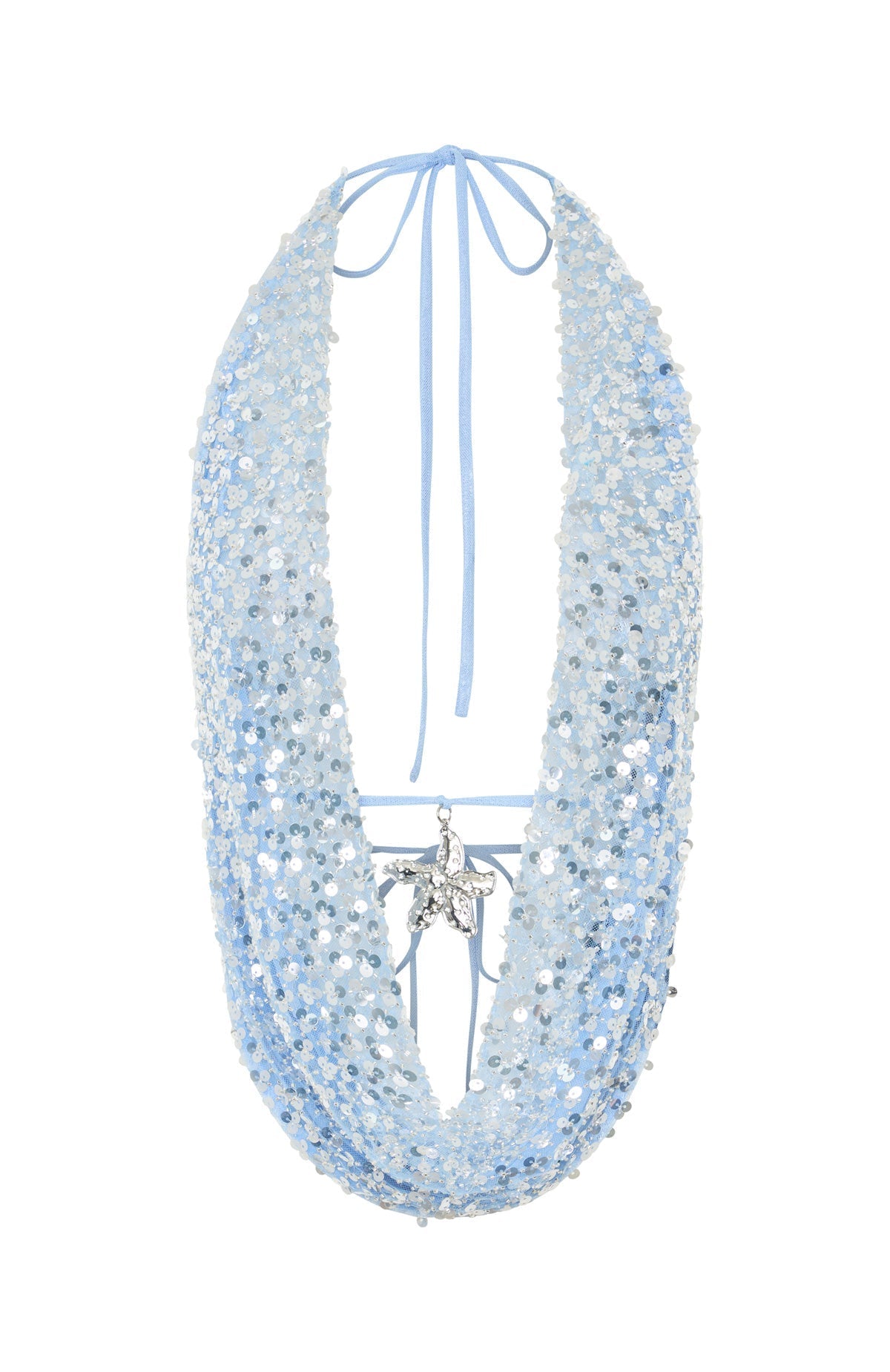 White Fox Timeless Secrets Sequin Cowl Neck Top Misty Blue