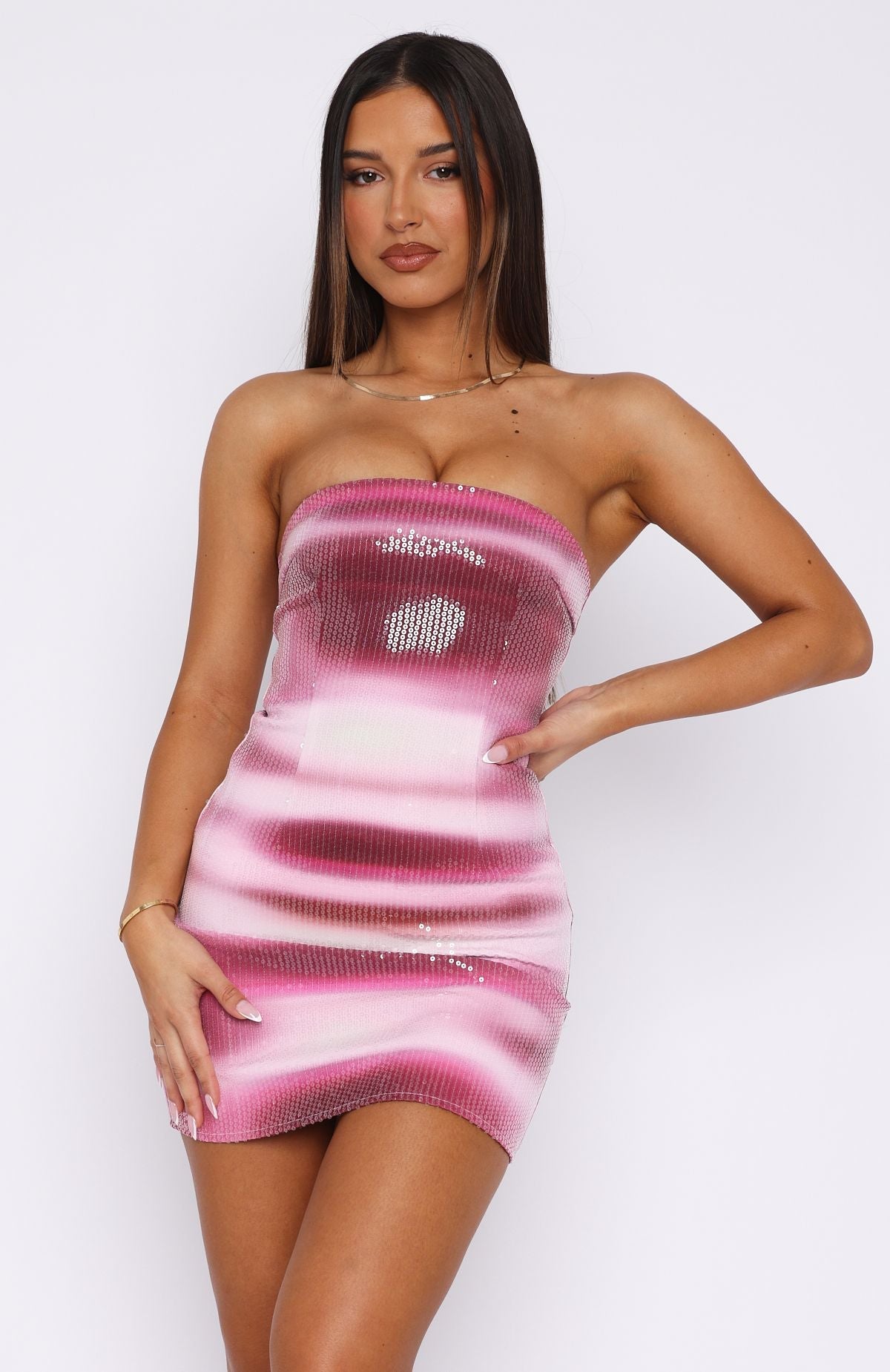 White Fox Make Up My Mind Sequin Mini Dress Boysenberry Ripple