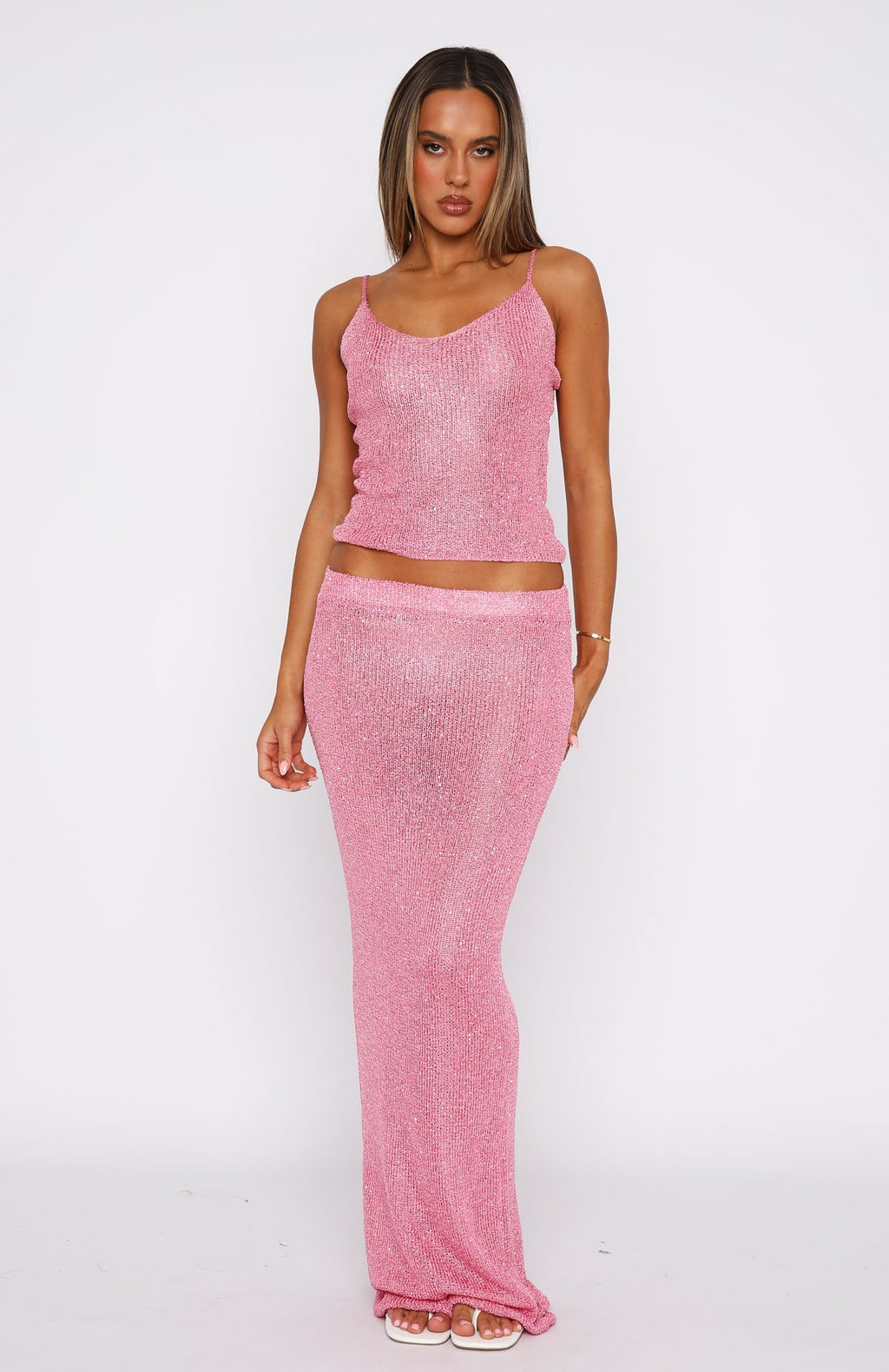 White Fox Love Galore Sequin Knit Top Bubblegum