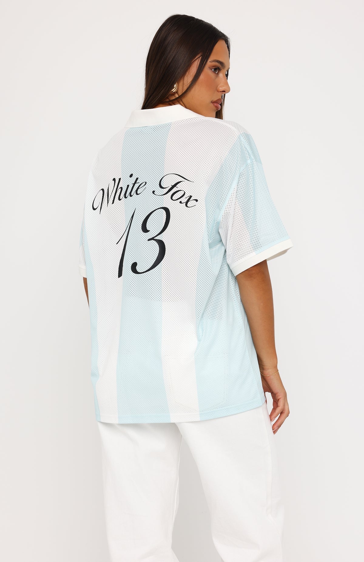 White Fox Make Moves Oversized Jersey Teal/White Stripe