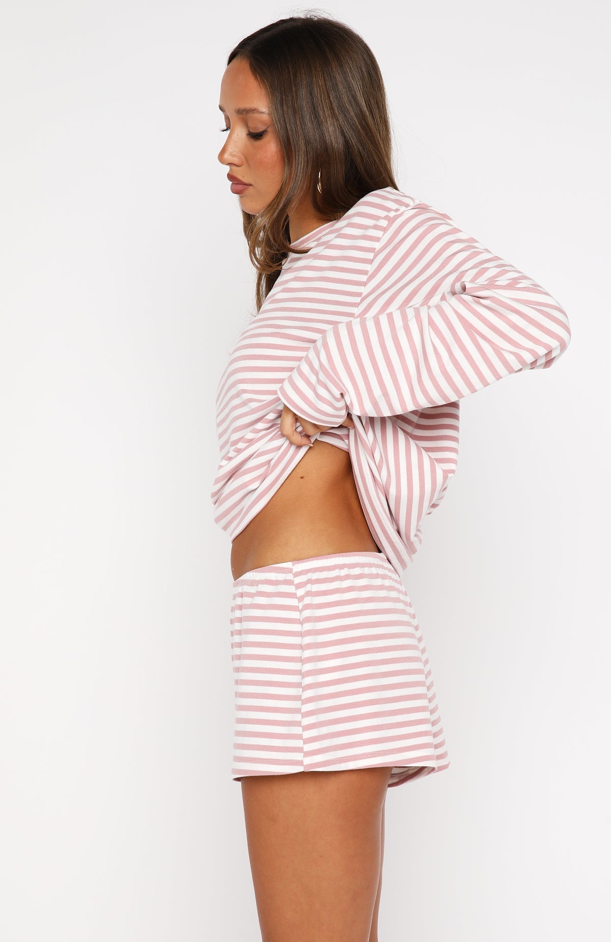 White Fox Slow Life Pyjama Shorts Pink/White Stripe