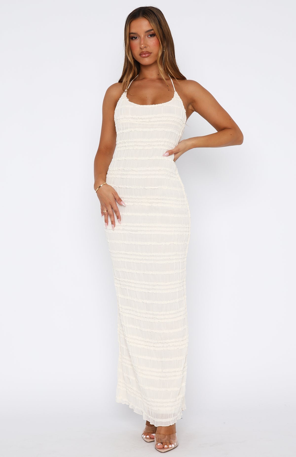 White Fox Never Say Goodbye Halter Maxi Dress Cream