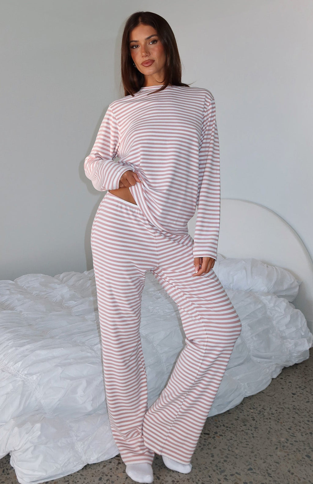 White Fox Slow Life Pyjama Pants Pink/White Stripe