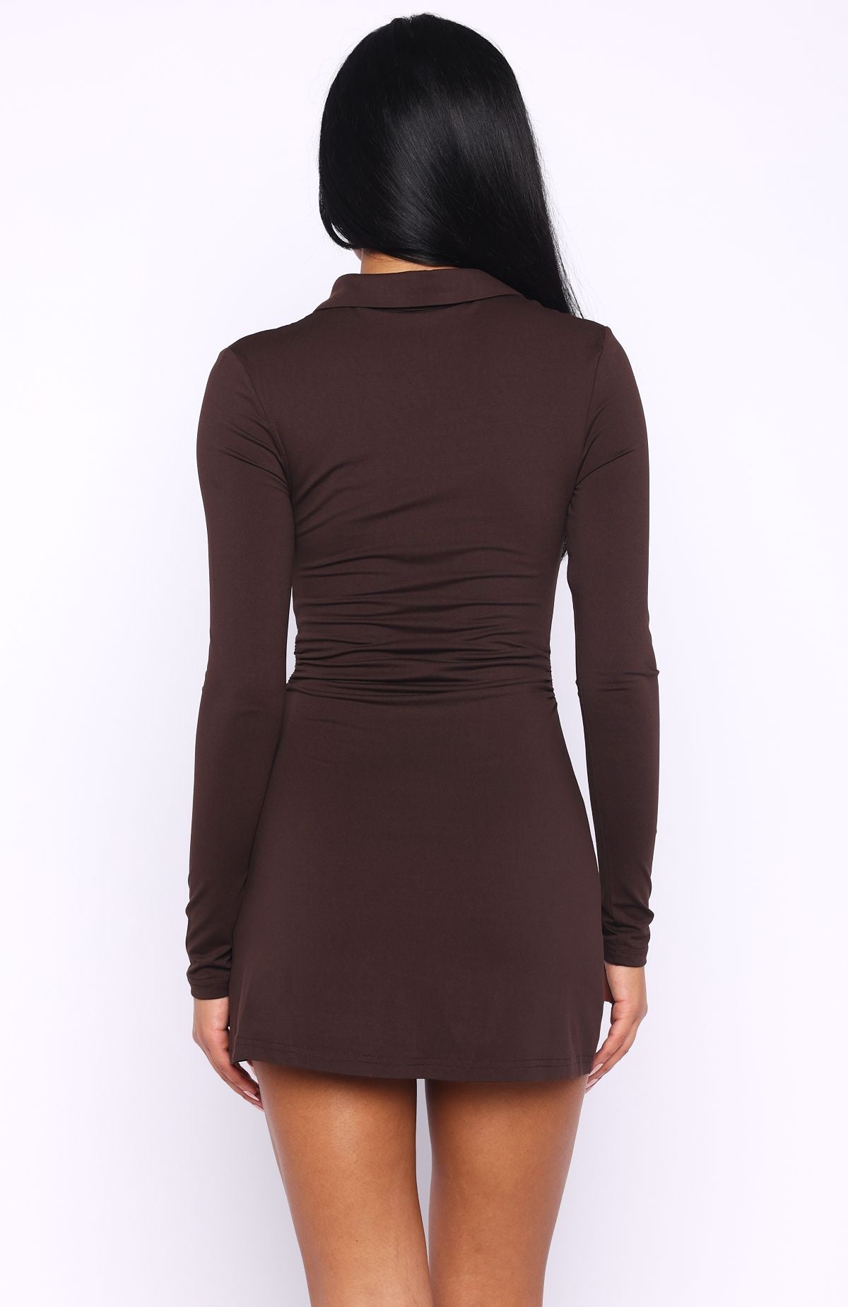 White Fox It's All For You Long Sleeve Mini Dress Chocolate