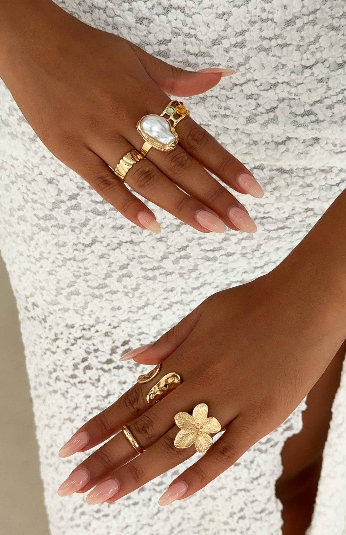 White Fox Signe Ring Set Gold