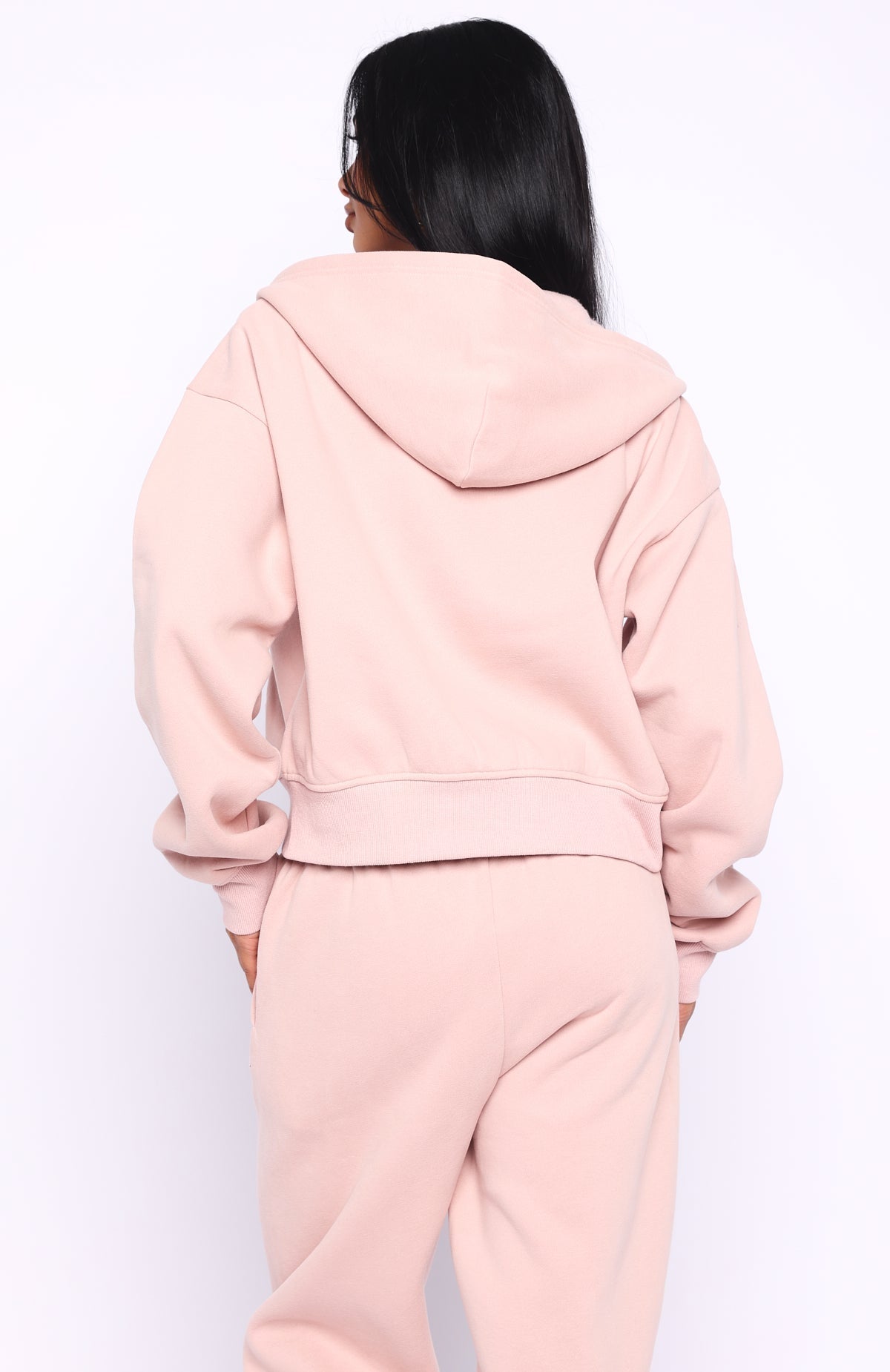 White Fox Can't Miss It Boxy Zip Front Hoodie Dusty Pink