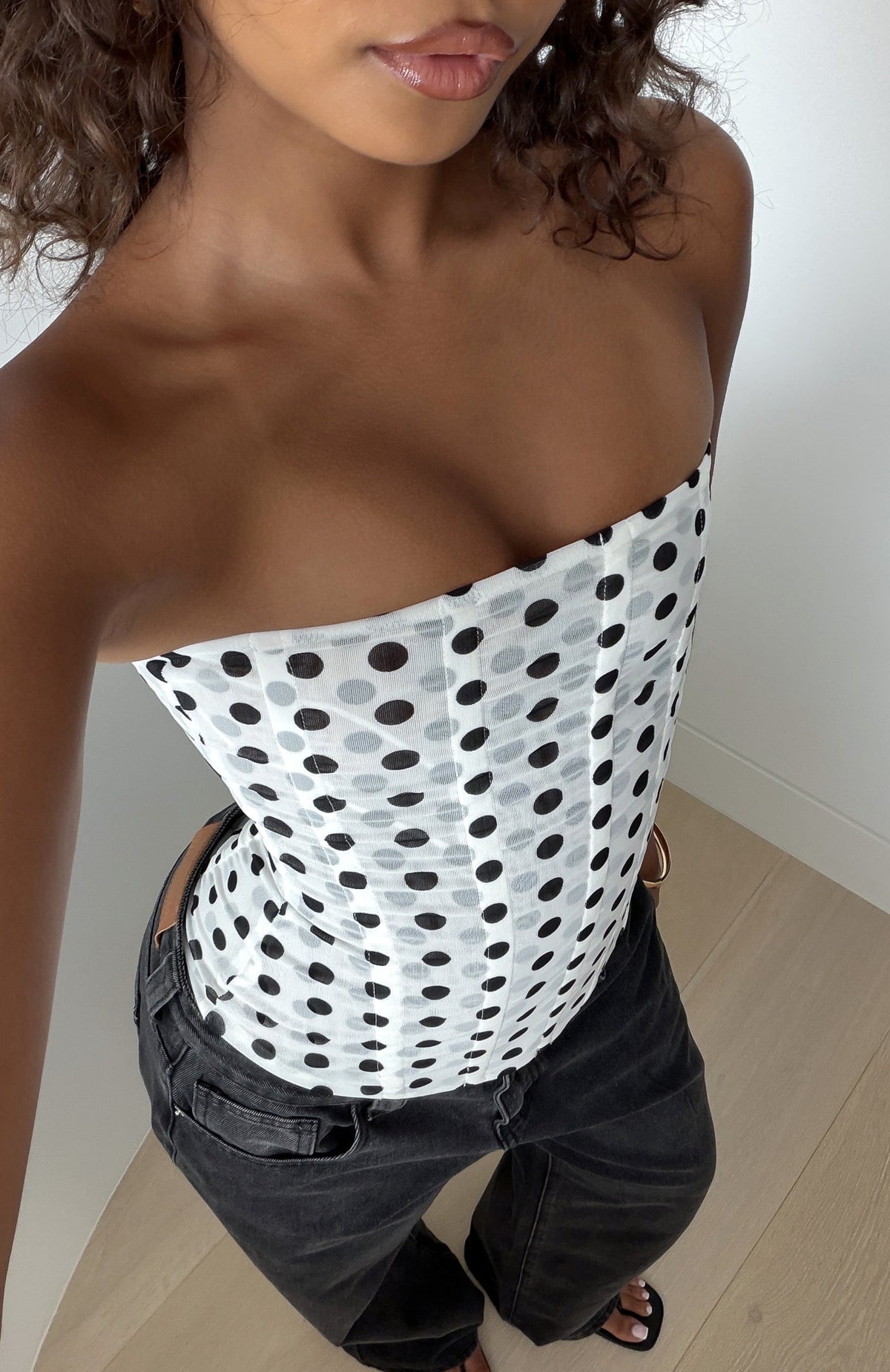 White Fox Tell Me A Secret Strapless Bustier White/Black Polka Dot