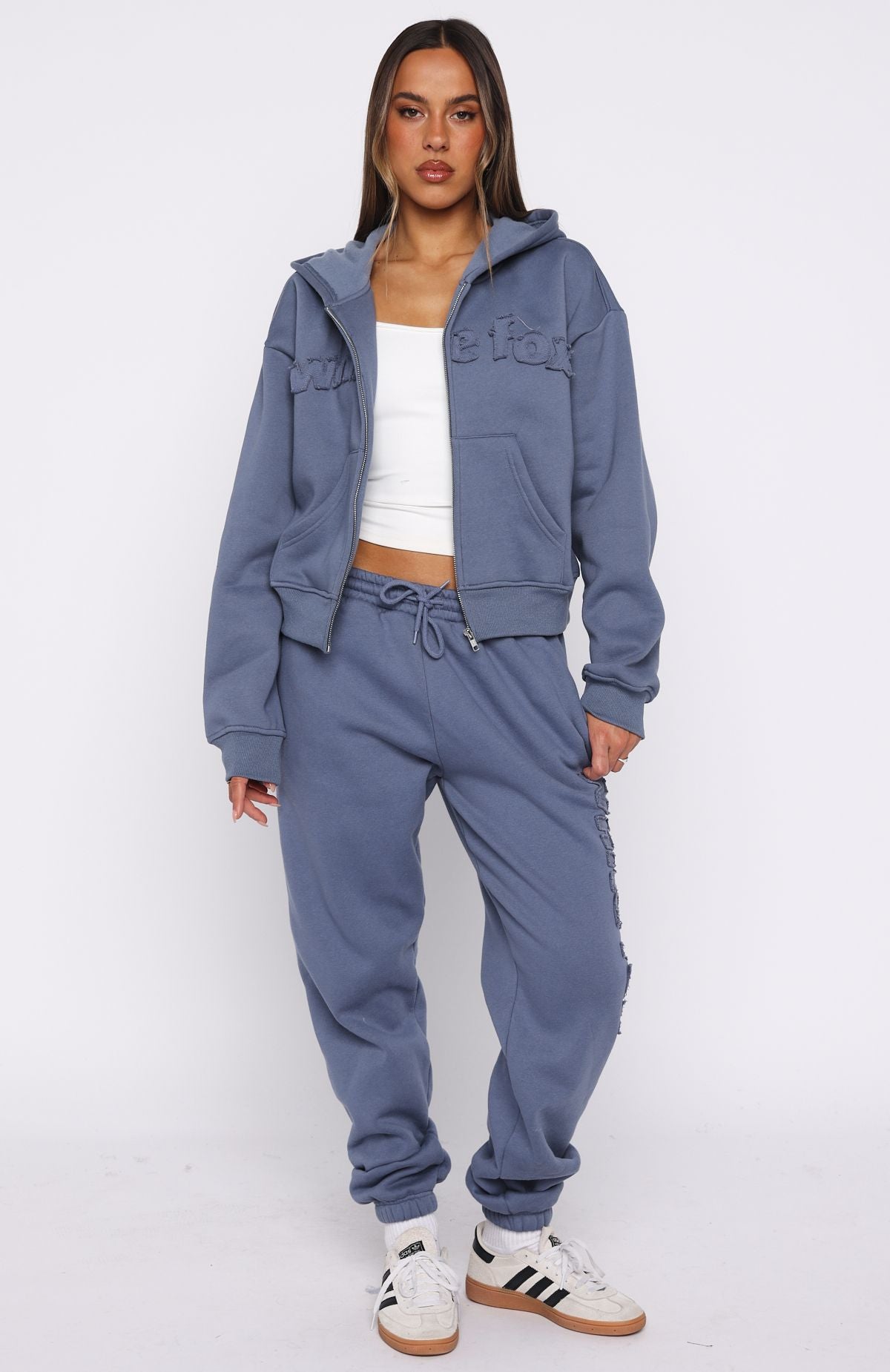 White Fox From The Archives Lexi Boxy Zip Front Hoodie Ocean