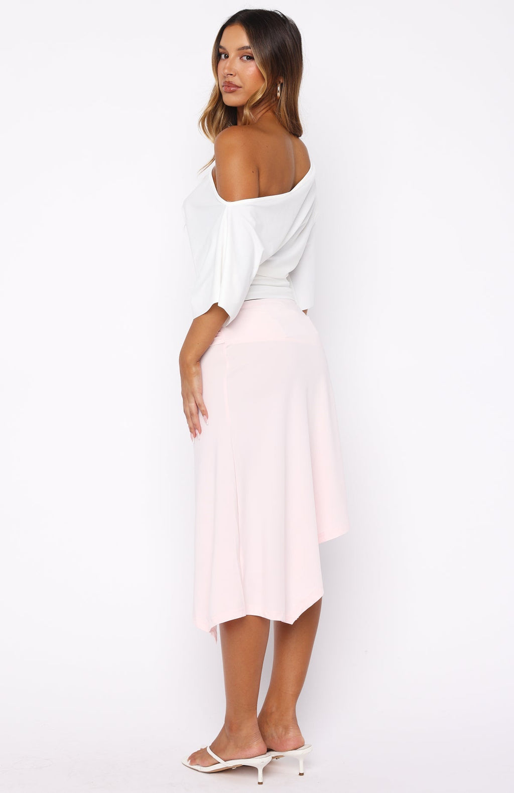 White Fox Sending My Love Asymmetric Midi Skirt Pink