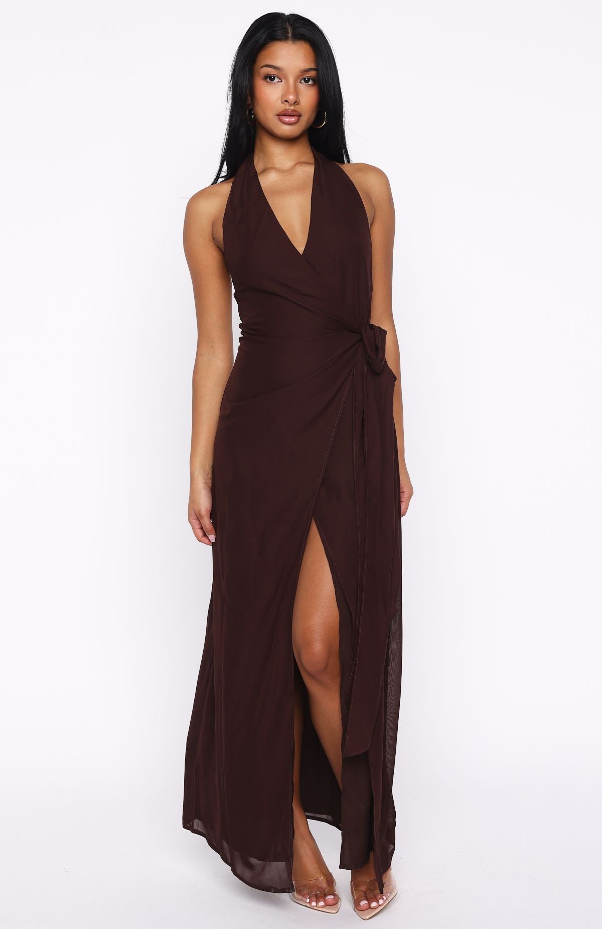 White Fox How I Feel Halter Maxi Dress Chocolate