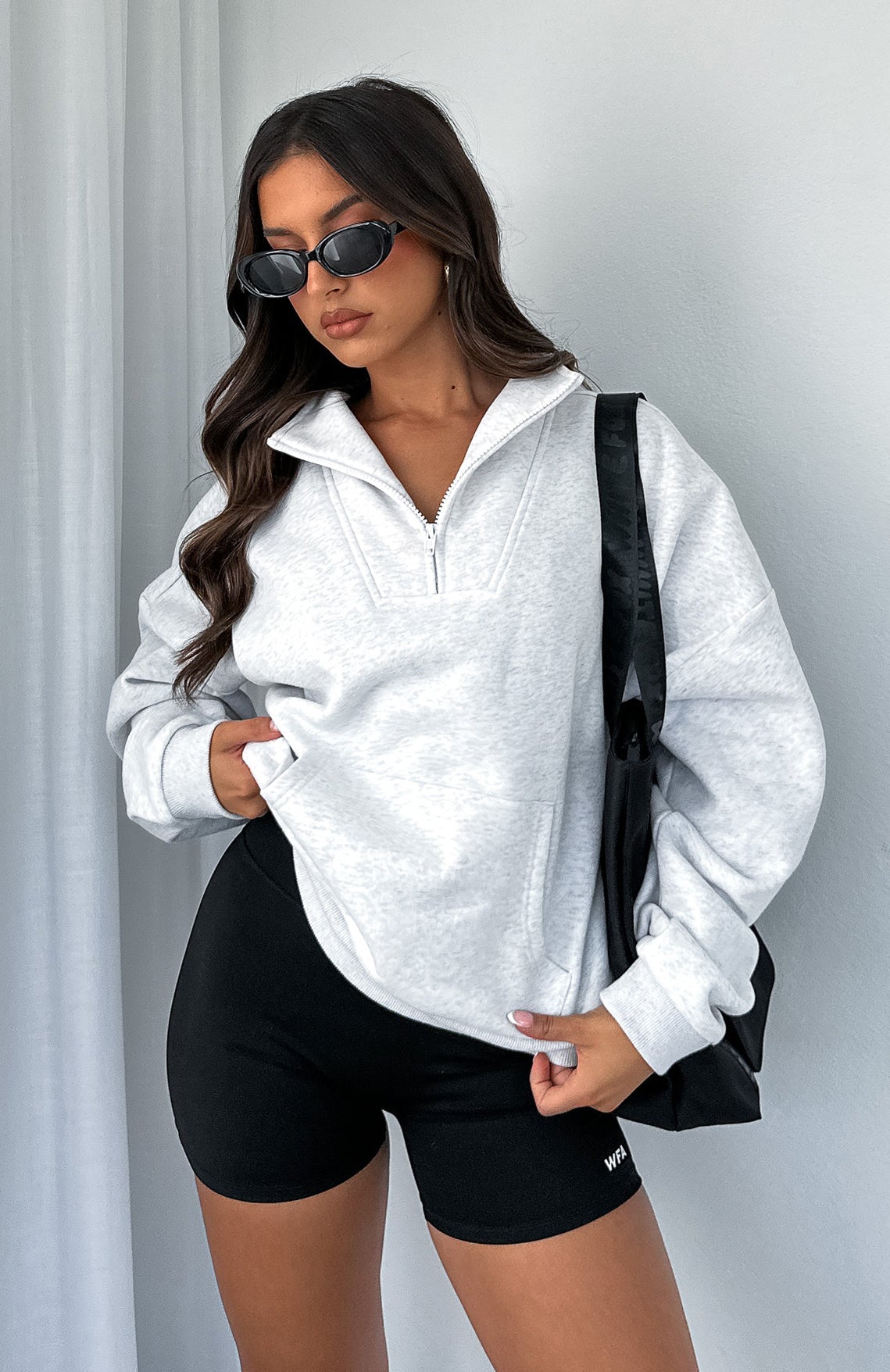 White Fox Doing It For You Zip Front Sweater Grey Marle