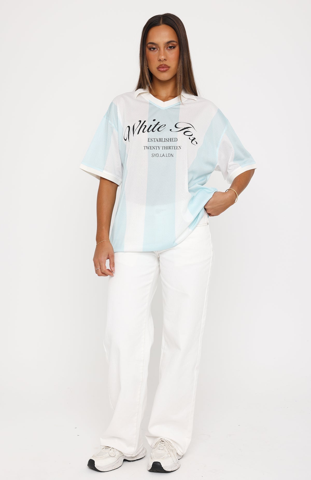 White Fox Make Moves Oversized Jersey Teal/White Stripe