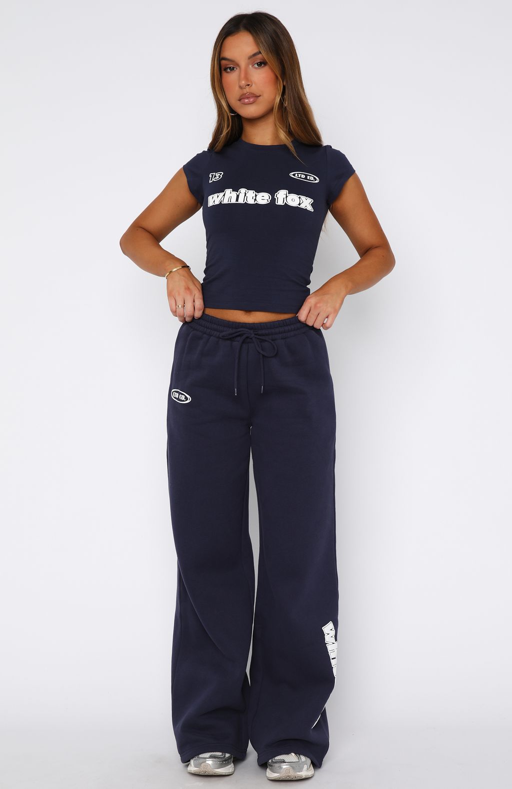 White Fox Ready To Go Wide Leg Sweatpants Navy