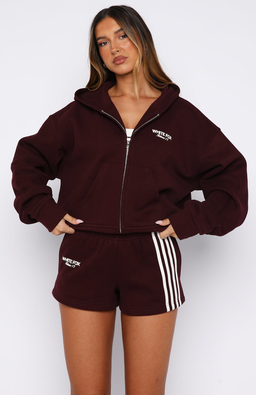 White Fox Release 15 Asalia Boxy Zip Front Hoodie Plum