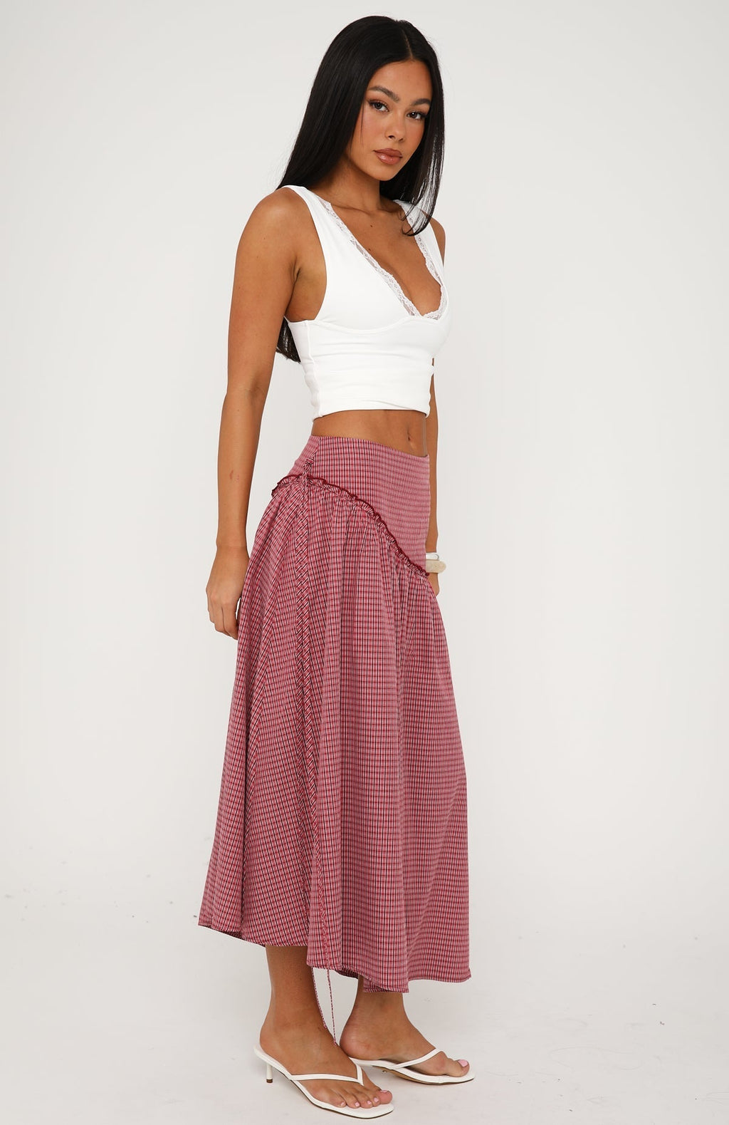 White Fox Feeling Groovy Maxi Skirt Red Gingham