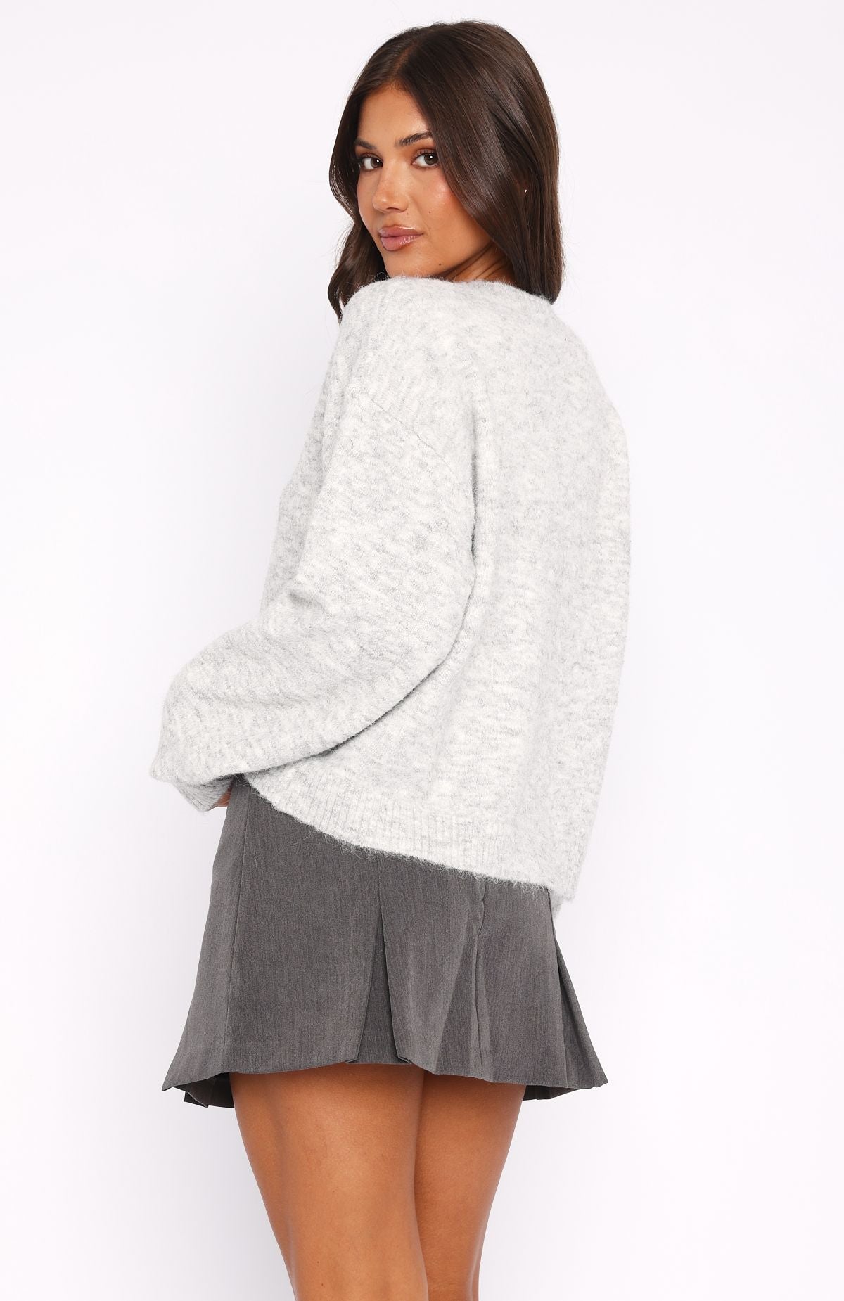 White Fox Warm Whispers Knit Sweater Grey Marle