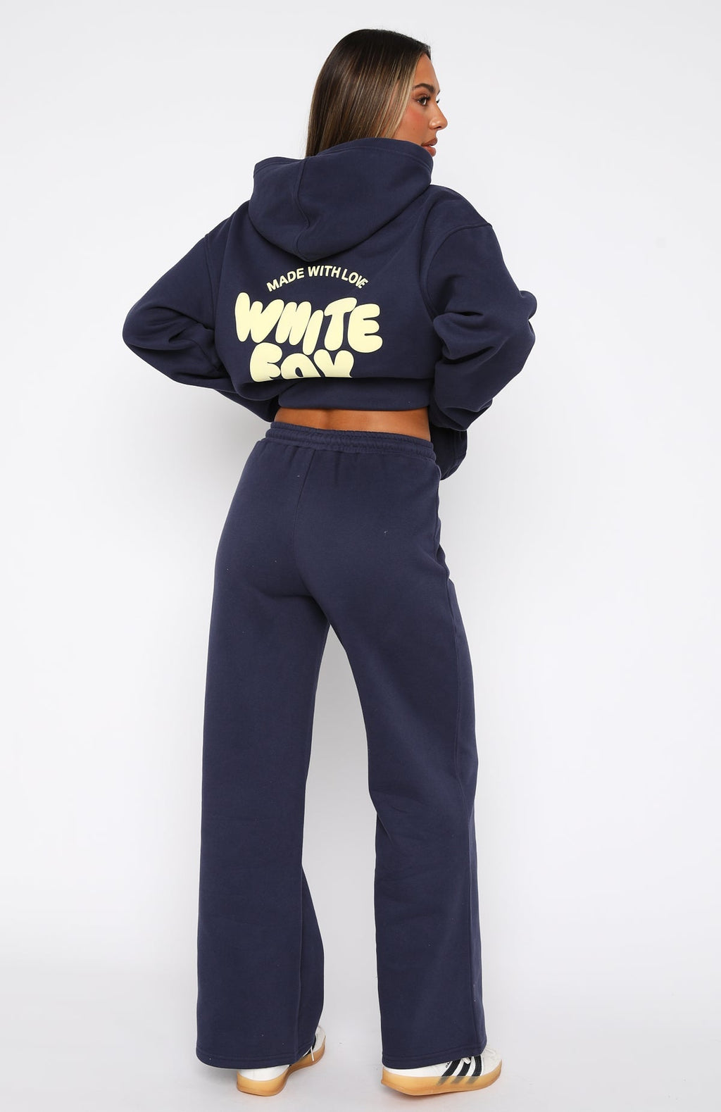 White Fox With Love For You Wide Leg Sweatpants Navy