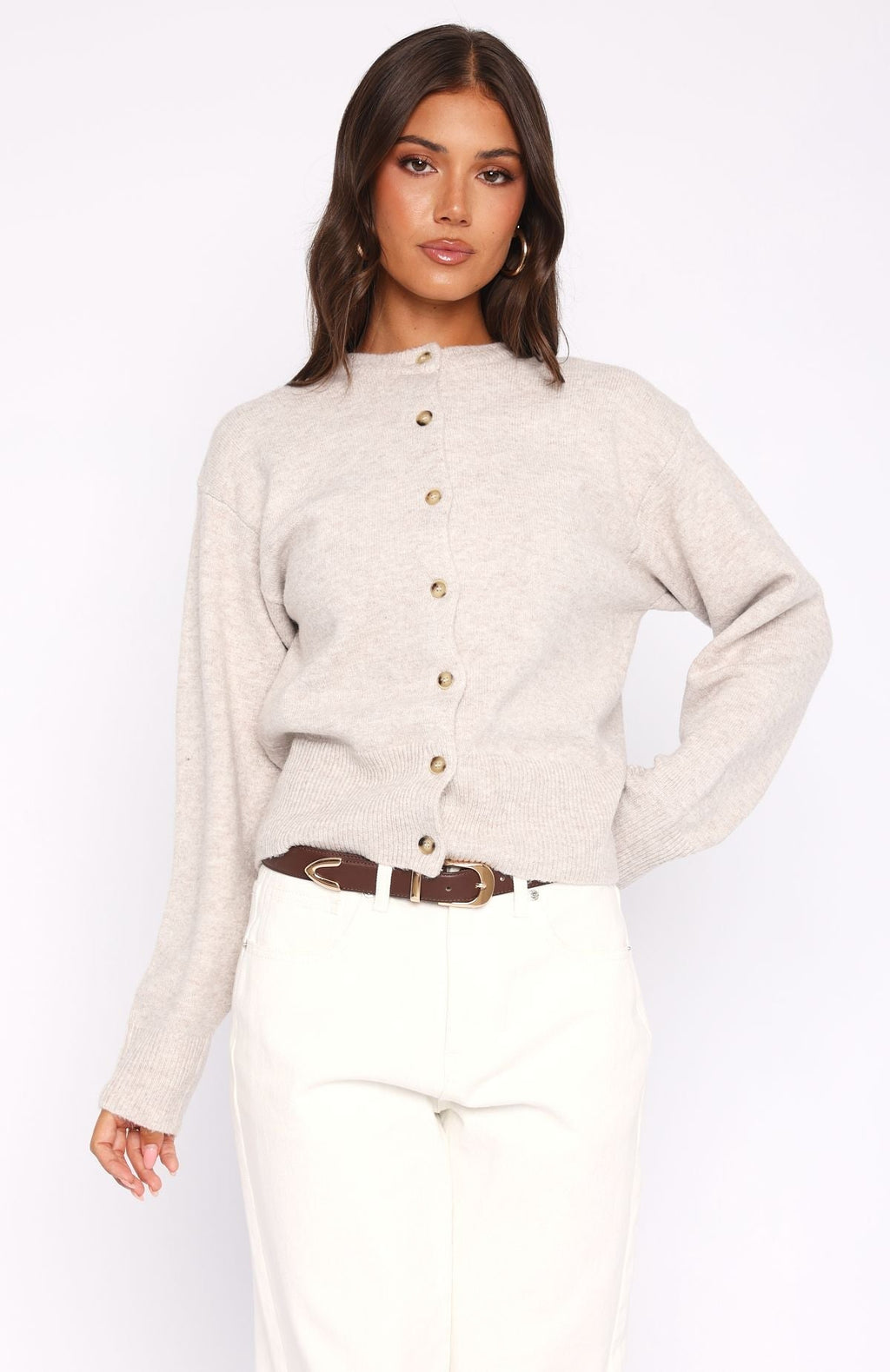 White Fox Helping Hand Knit Cardigan Oat