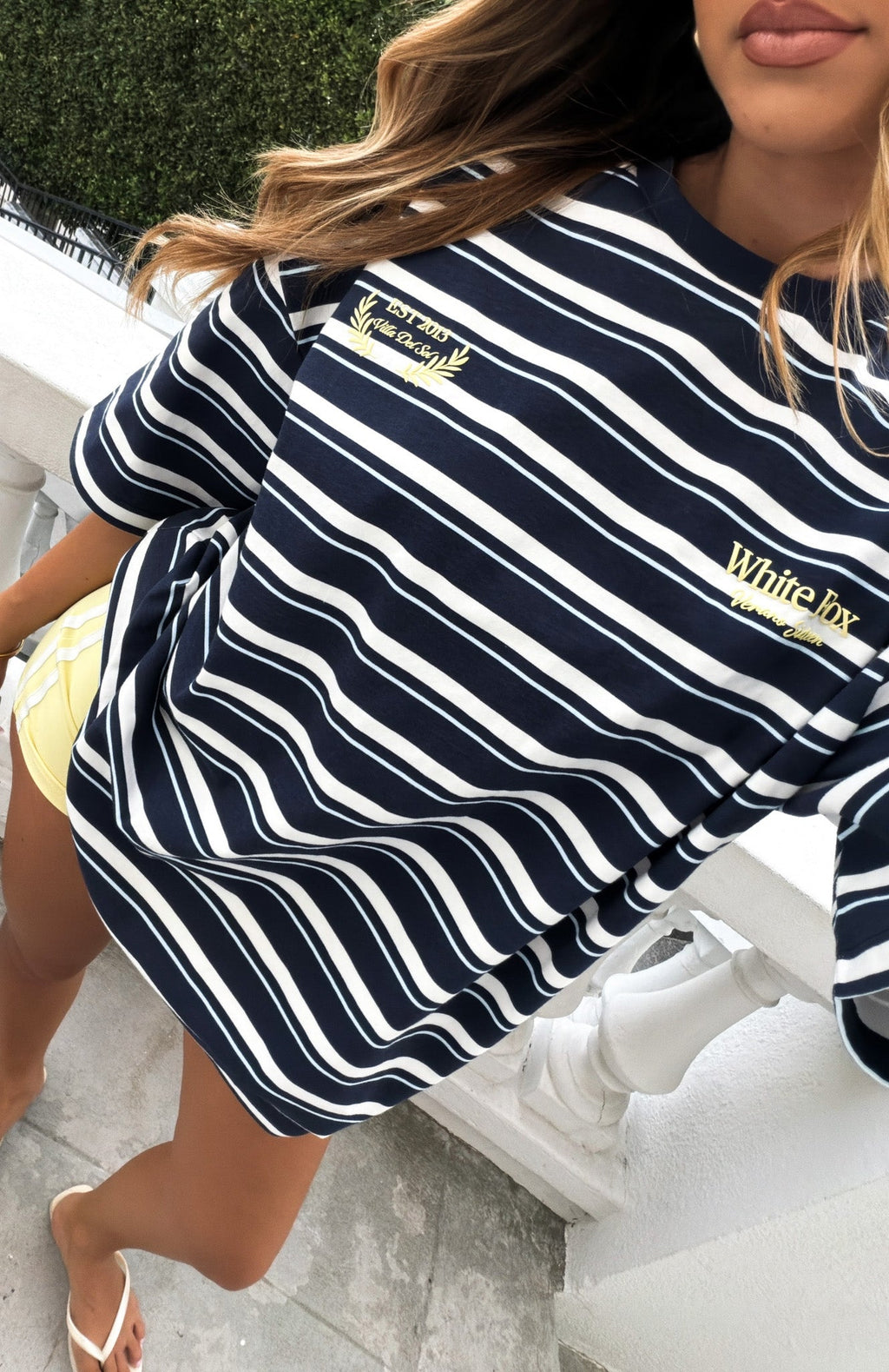 White Fox Verano Sixteen Viola Oversized Tee Navy Stripe