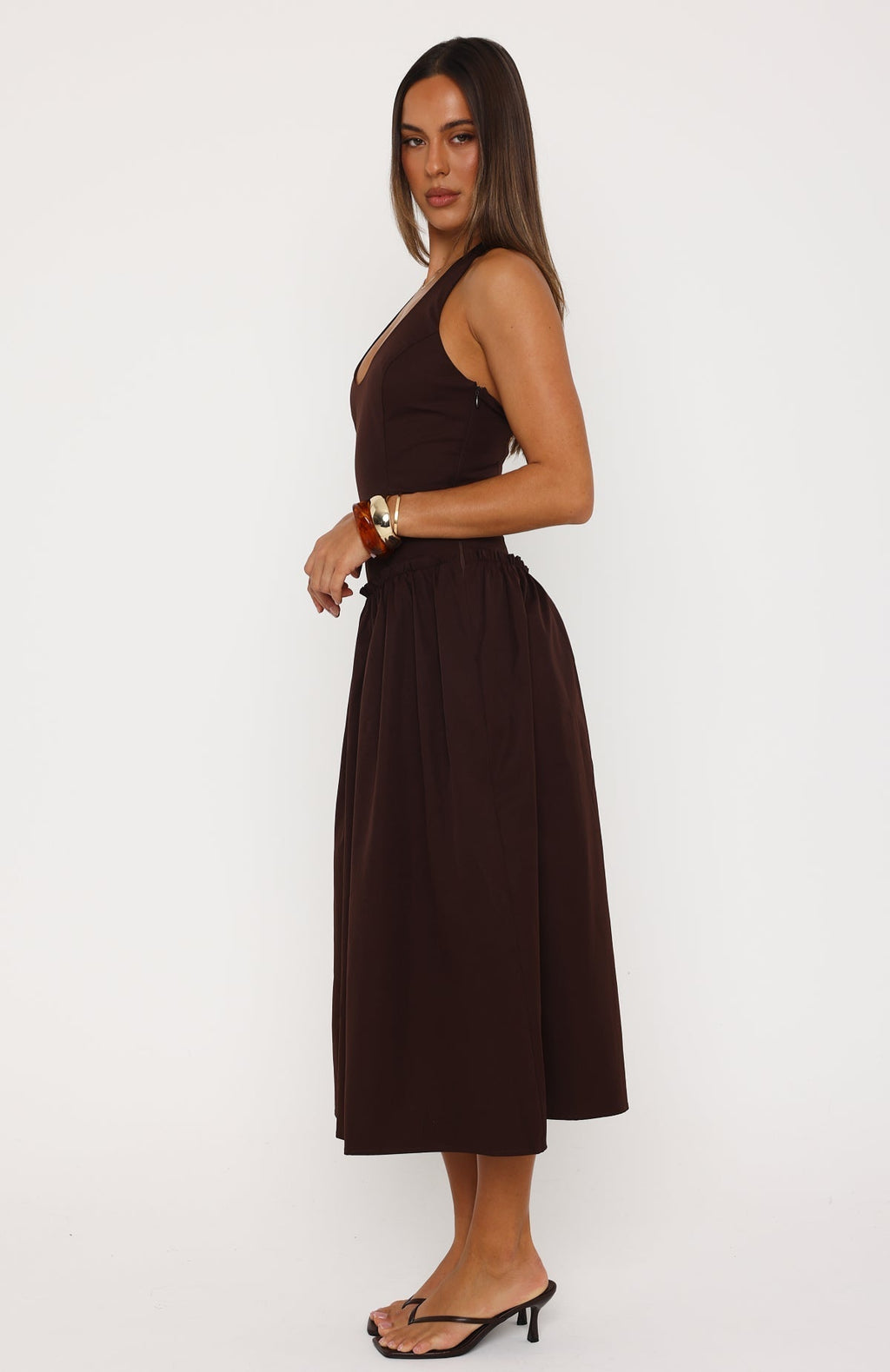 White Fox Hot Honey Haze Midi Dress Chocolate