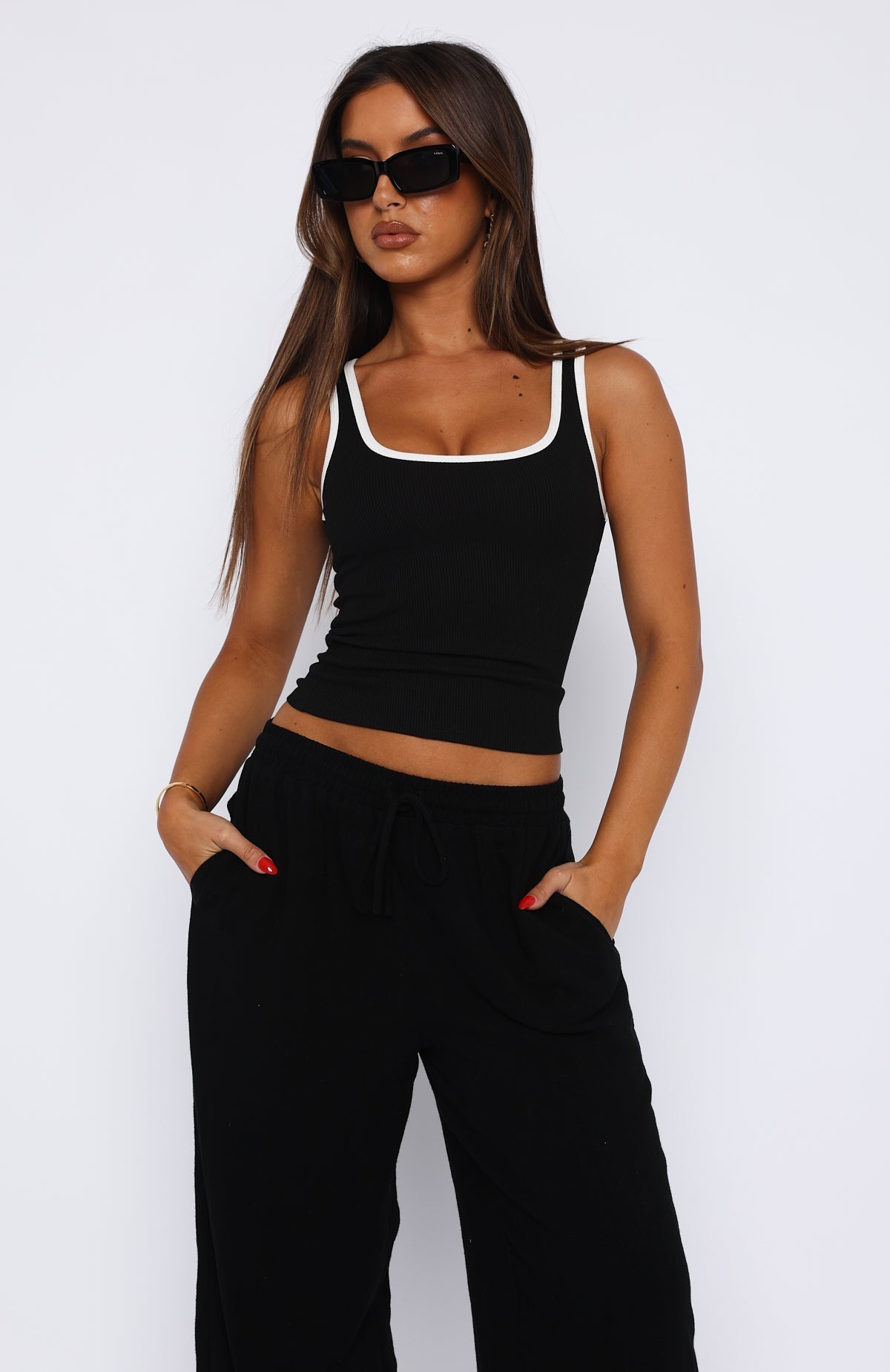 White Fox Let Me Adore You Ribbed Tank Top Black/White